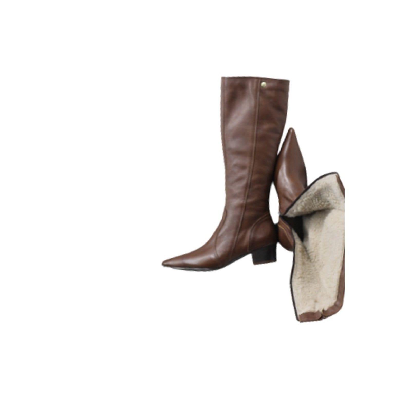 Vista 2 Bota Feminina Lã Sintética Bico Fino Cano Longo Couro Salto 4 Cm Camel Spinelli caramelo