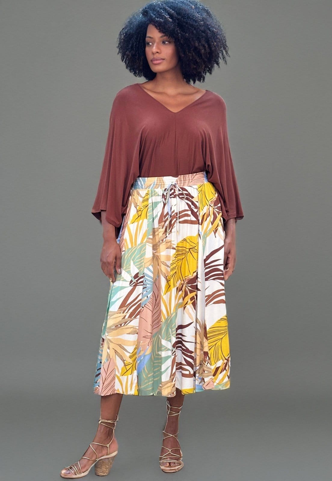 Vista principal Saia Amazonia Vital Longa Viscose Estampa Aurora Suave Amazonia Vital amarelo/azul/branco/estampado/rosa