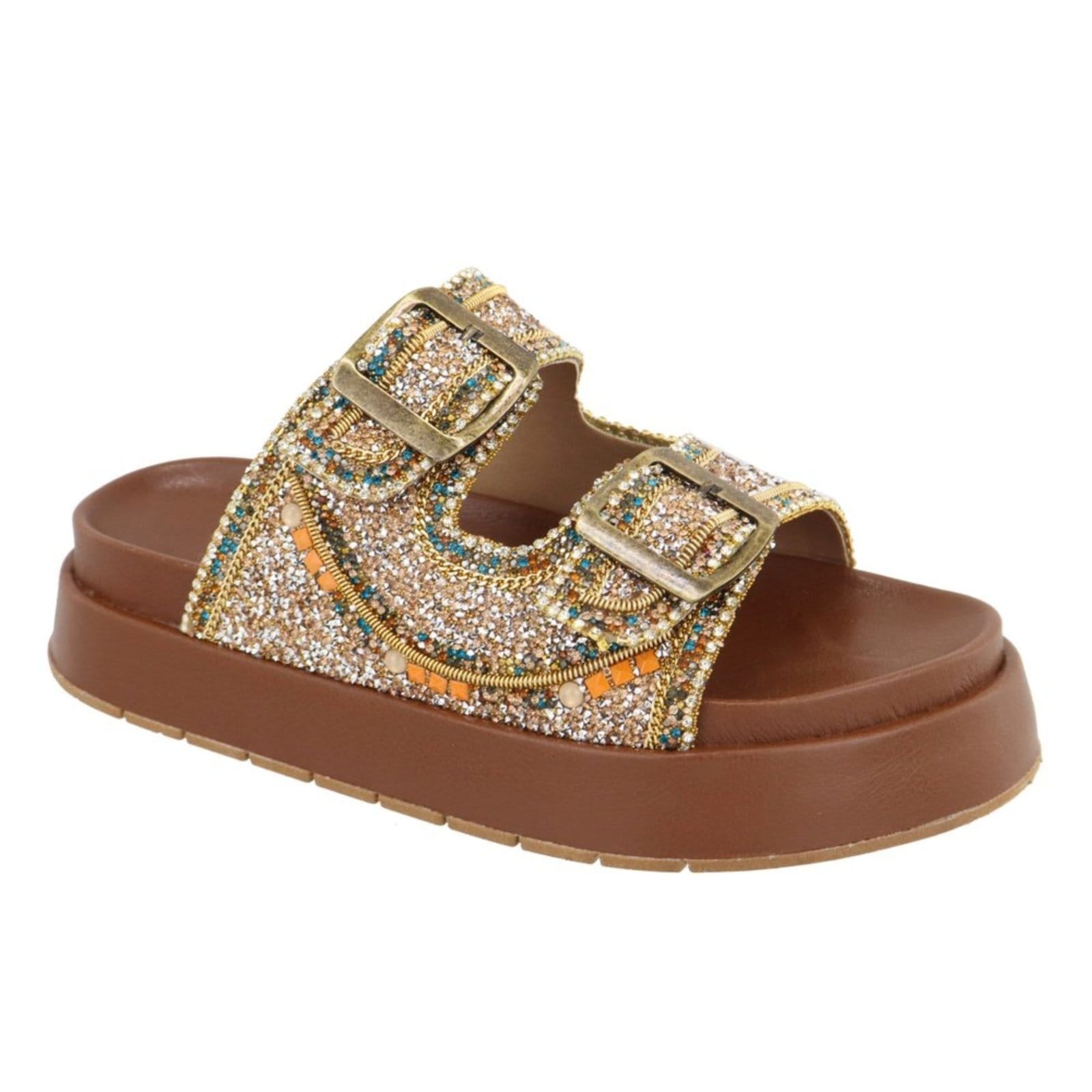 Sandalia Flatform Ratseira Strass Pedraria Brilho Sola Alta Lançamento