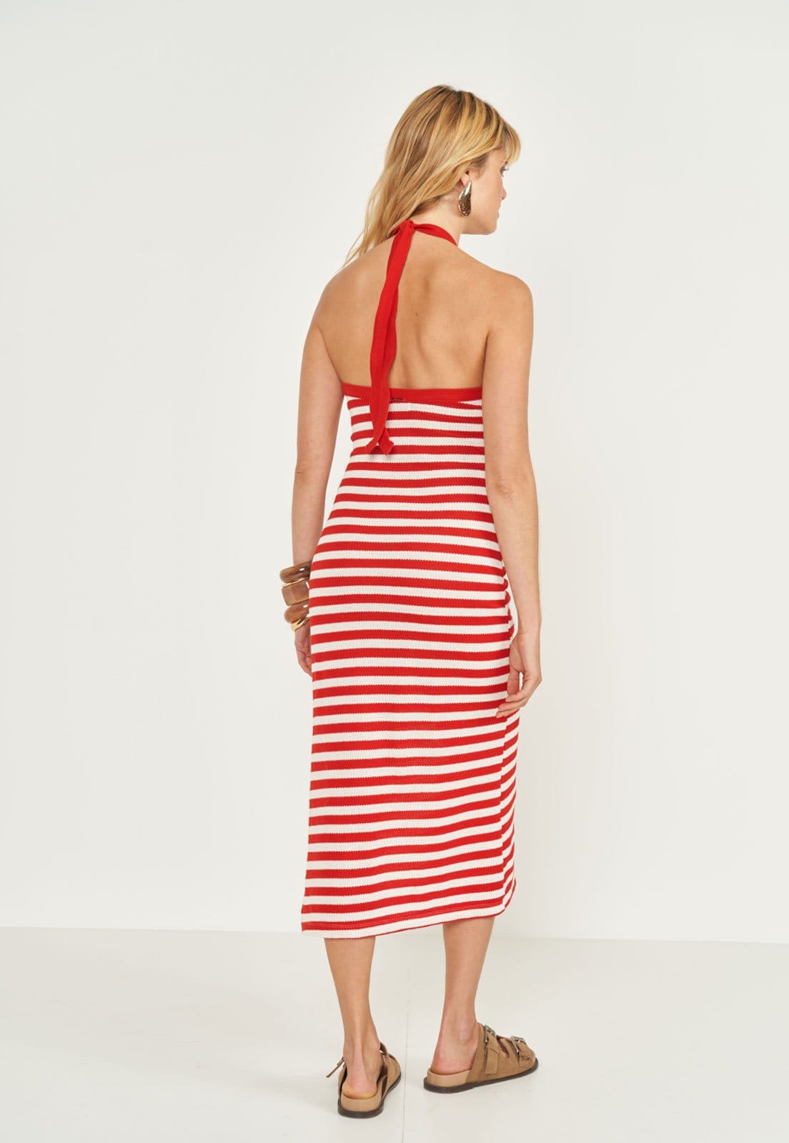 Vista 2 Vestido Feminino Colcci Listrado Midi Colcci vermelho