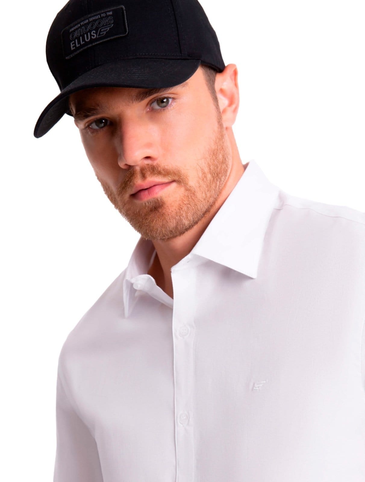 Vista 2 Camisa Ellus Masculina Tricoline LY Slim Italian Branca Ellus branco