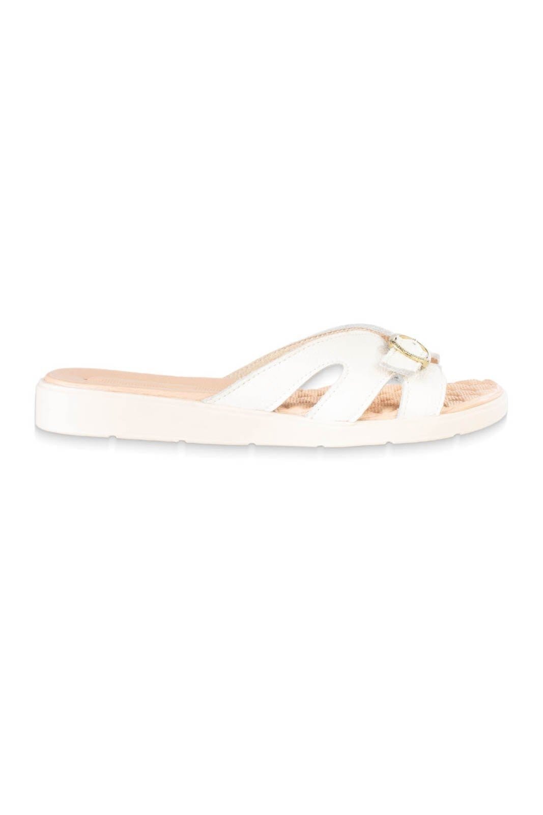 Vista 2 Rasteirinha de couro casual com regulagem Marisol - Marfim Andrea Vinci off-white