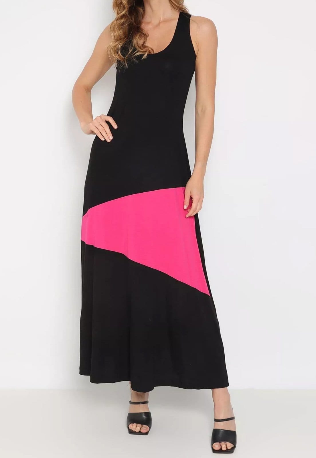 Vista principal Vestido Maria Paes Longo e Rosa Maria Paes preto/rosa rosa