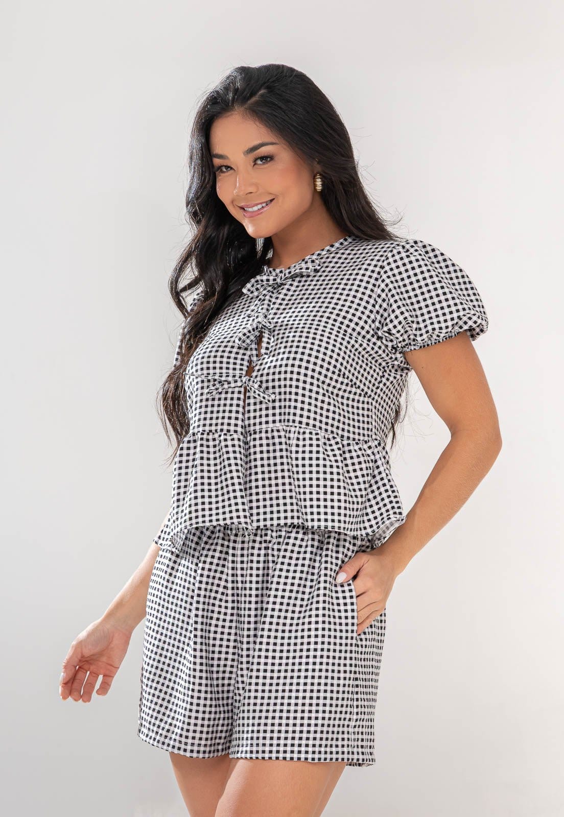 Vista 2 Short Aura Dora Bolso Xadrez Vichy Aura preto