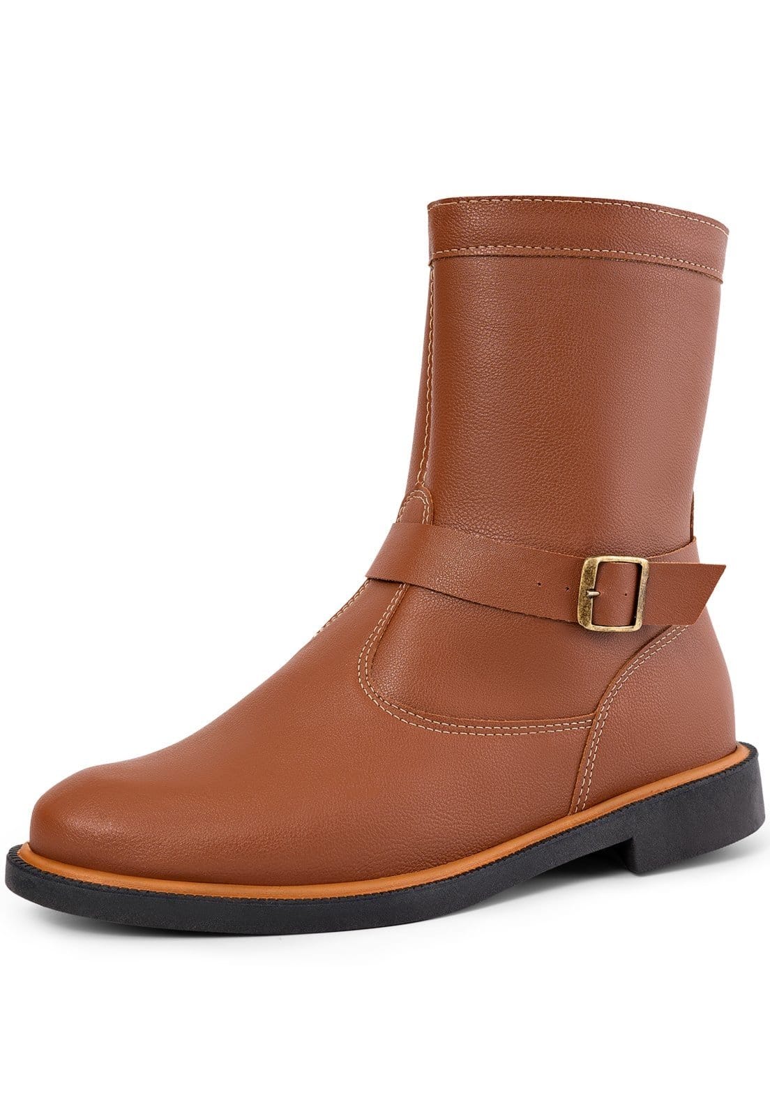 Vista principal Bota Cano Curto Montaria Lumiss Salto Baixo Biker Confortável Marrom LUMISS caramelo