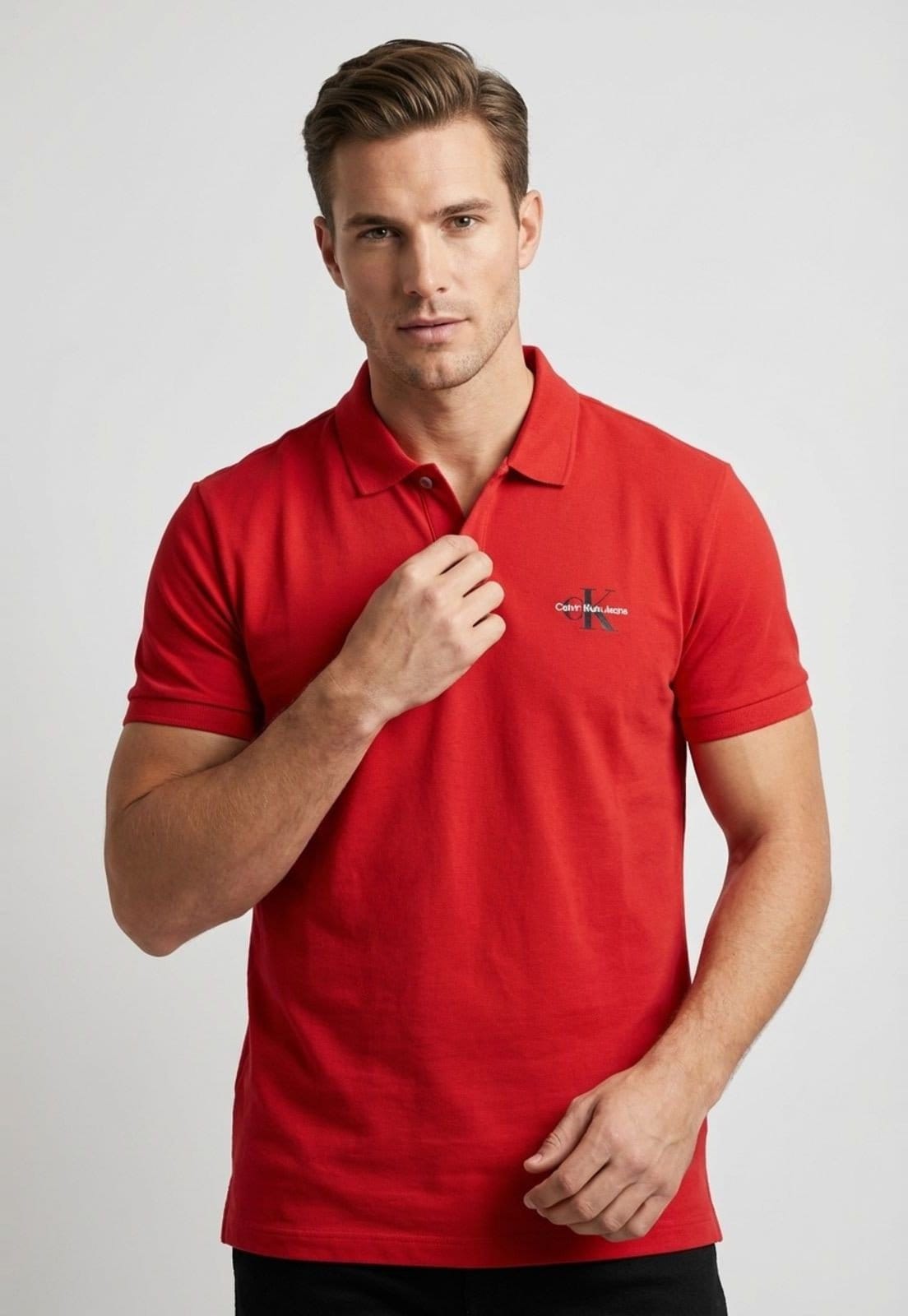 Vista principal Polo Masculina Calvin Klein Jeans Logo Re Issue Vermelha Calvin Klein Jeans vermelho