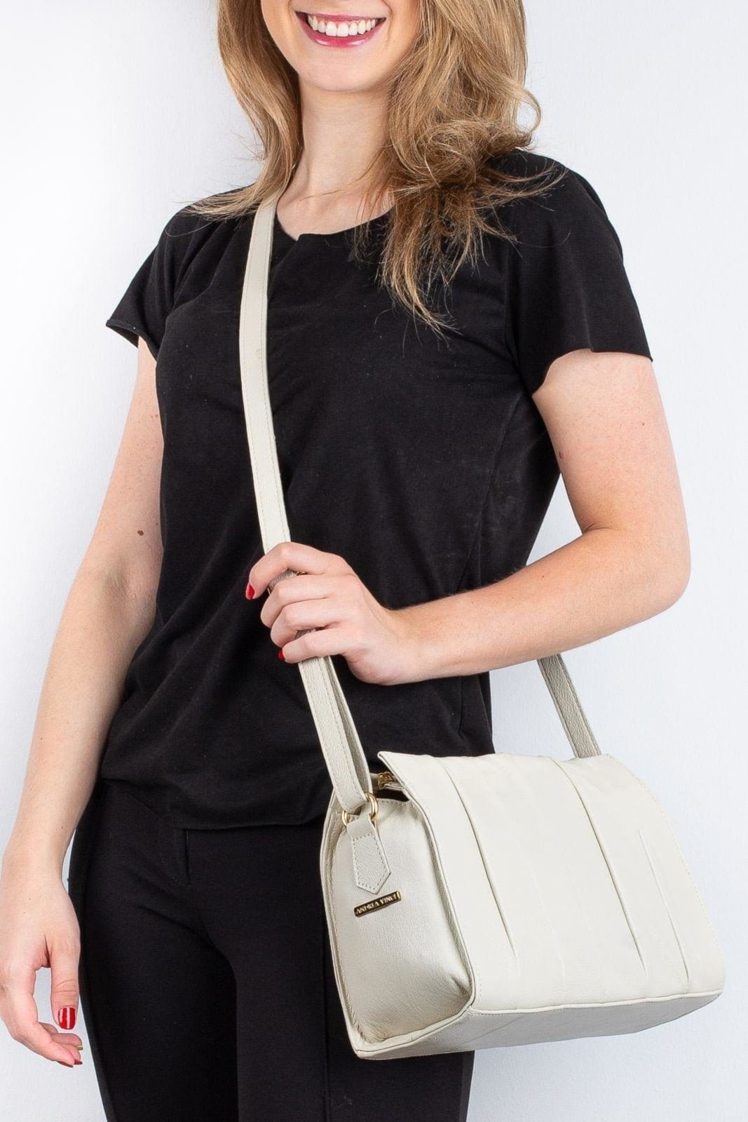 Vista principal Bolsa de couro liso tiracolo Barbara Off-white Andrea Vinci off-white white