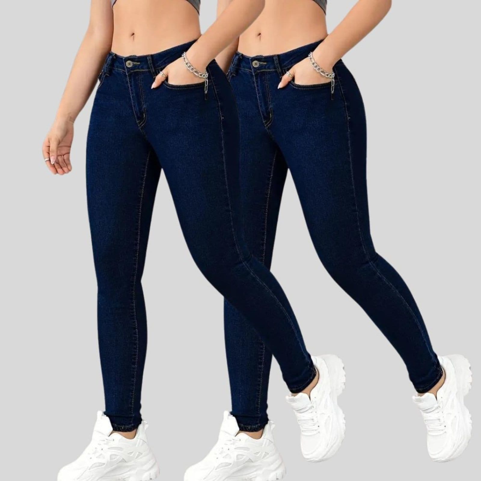 Kit 2 Calça Jeans Feminina Tex Jeans Cintura Alta Skinny com Elastano Escuro
