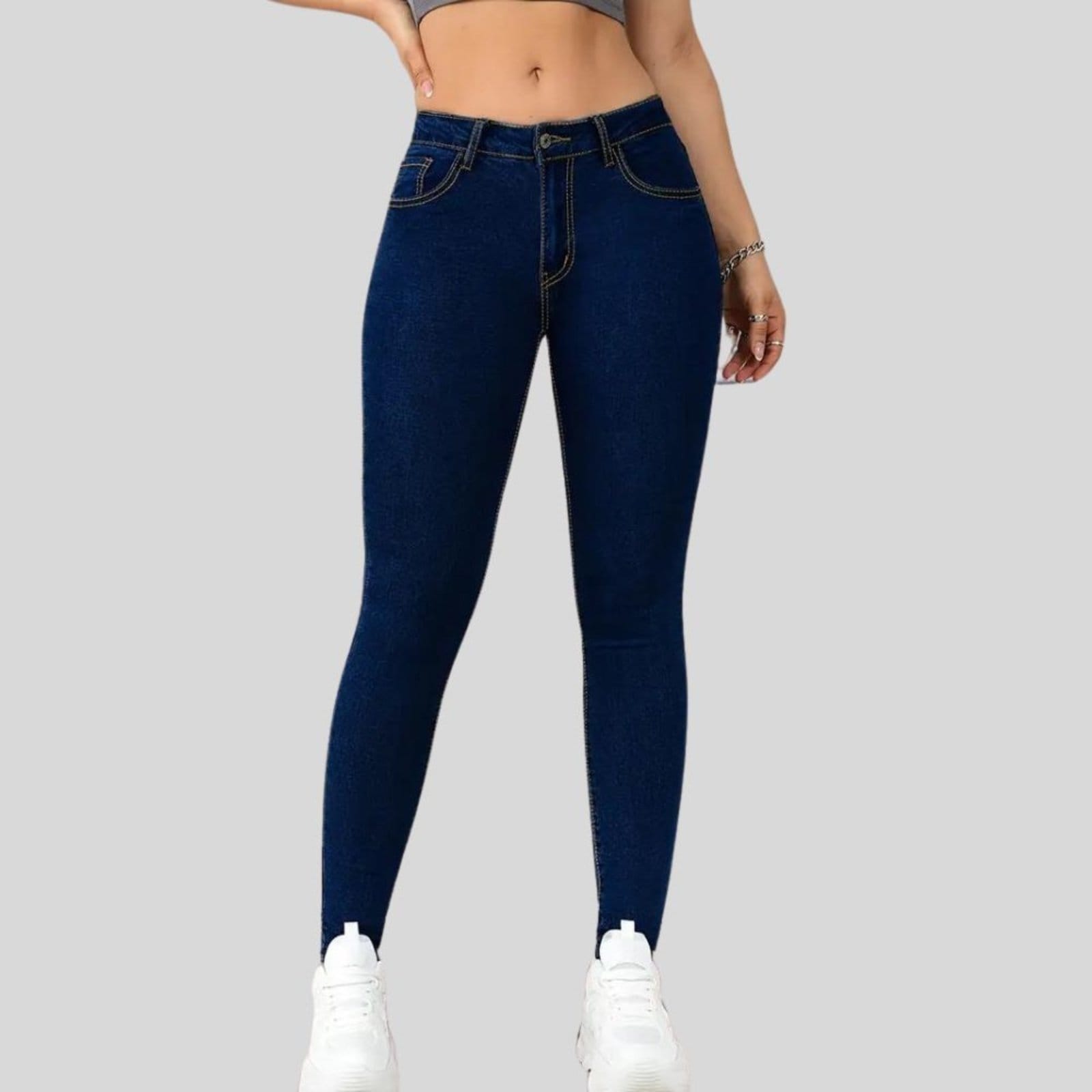 Vista 2 Kit 2 Calça Jeans Feminina Tex Jeans Cintura Alta Skinny com Elastano Escuro TEX JEANS azul
