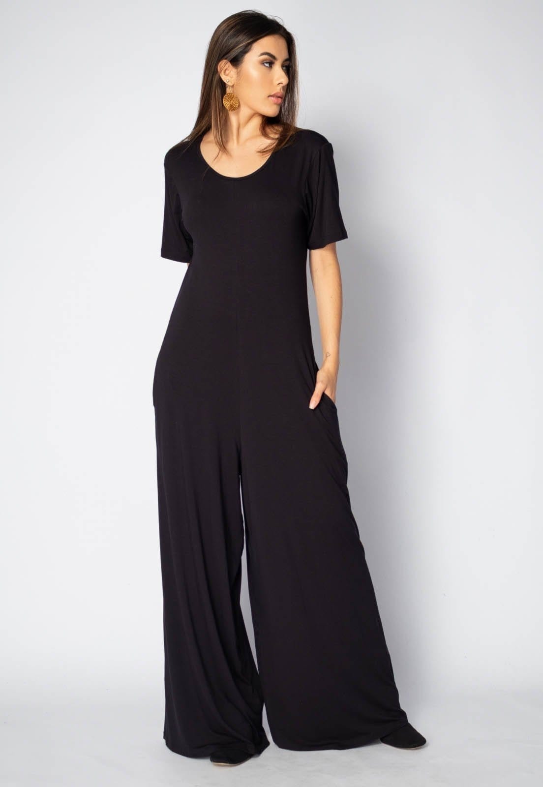 Vista 2 Macacão Amplo Amazonia Vital Malha com Manga Amazonia Vital preto