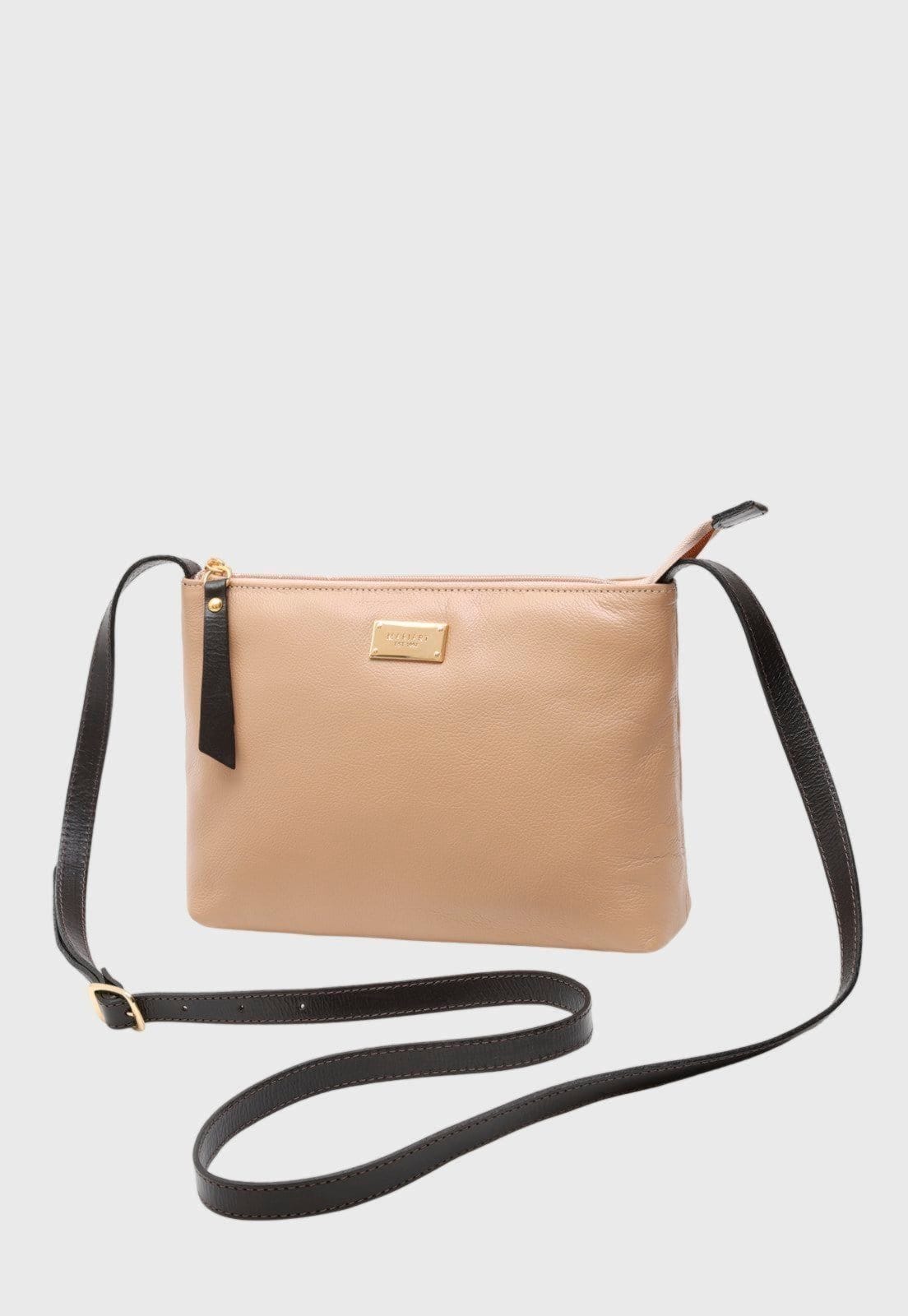 Vista 2 Bolsa Transversal Couro Mariart 2200 Areia e Mariart bege/café