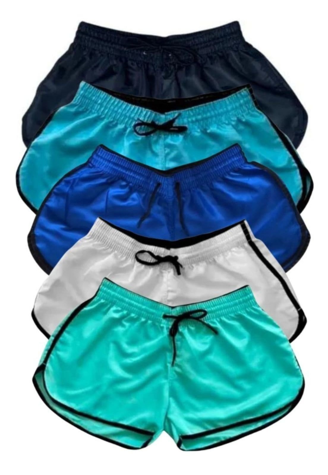 Kit 5 Short Tactel Feminino Liso Relaxado Shortinho Moda Praia Piscina