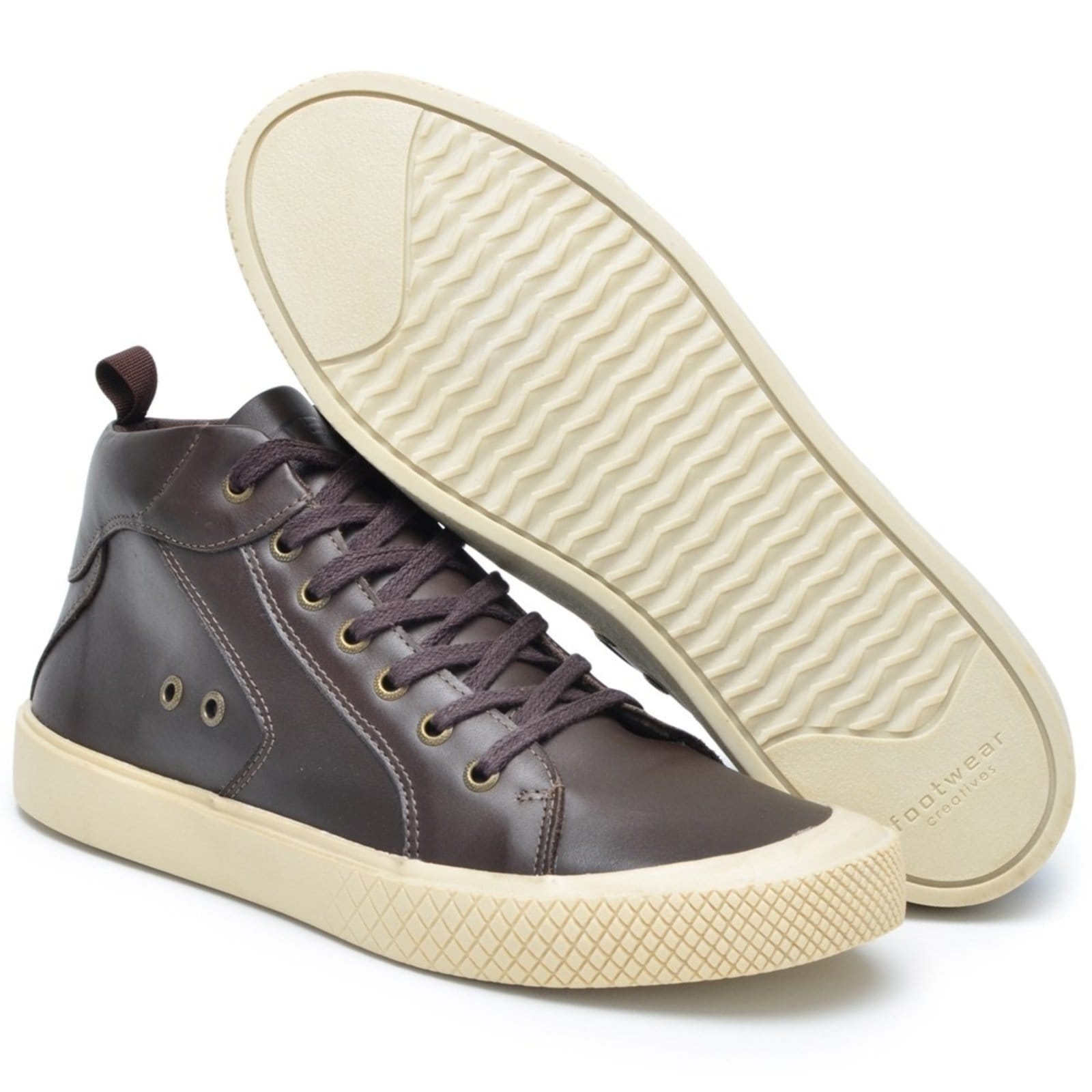 Vista 2 Tênis Casual Couro Masculino Cano Alto Amarração Solado Flat Emborrachado Natural Reforçado Café super shoes café natural