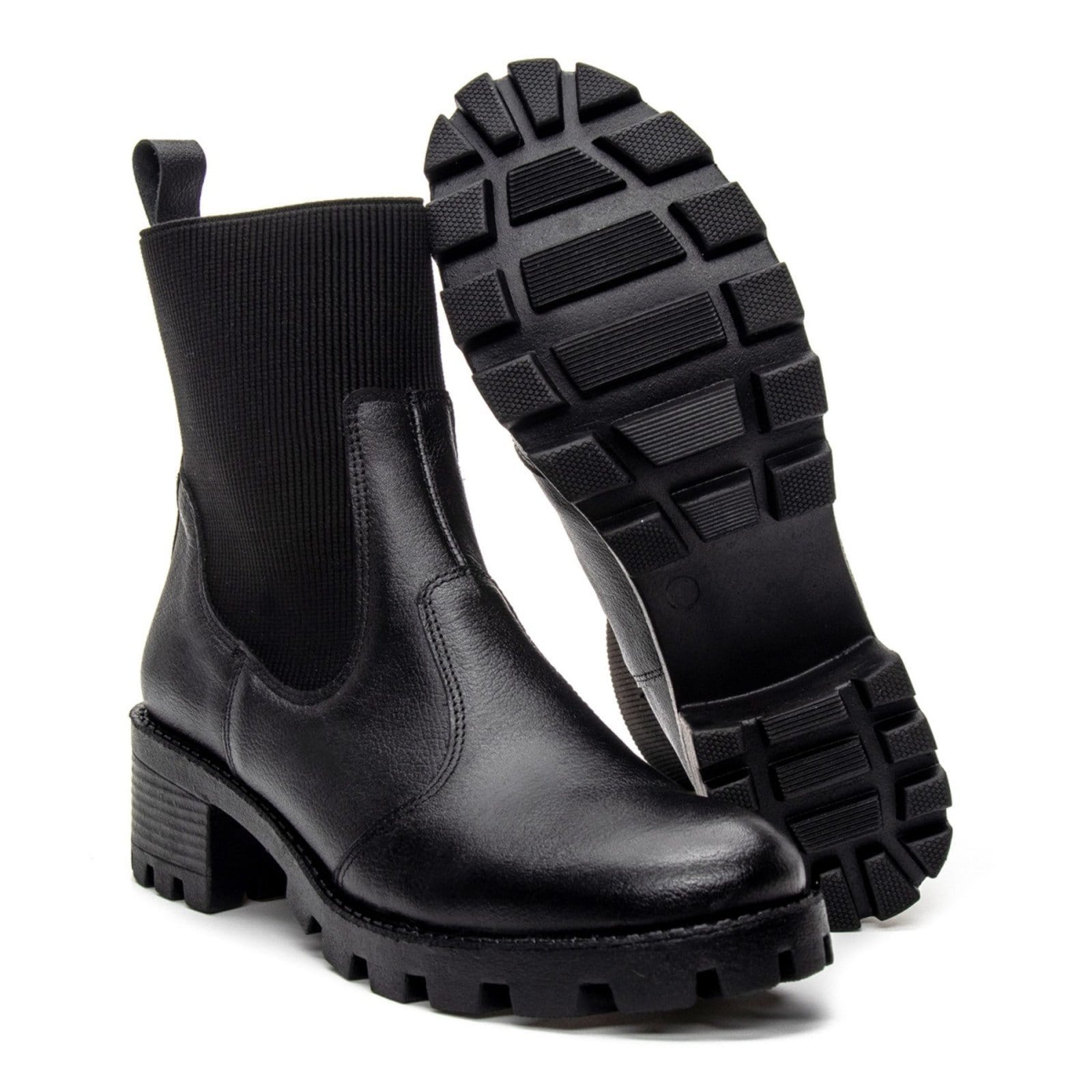 Vista 2 Bota Coturno Tratorada Feminina em Couro ZAFREM preto