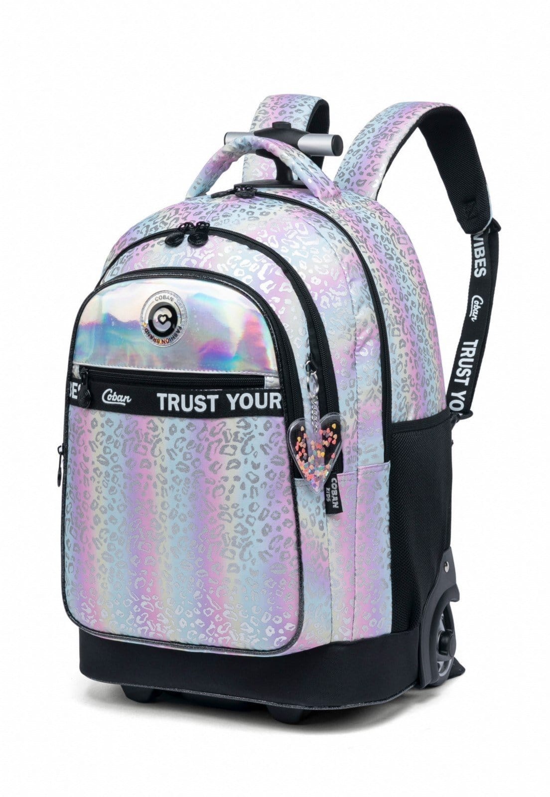 Vista 2 Kit Mochila Rodinhas Escolar Juvenil Resistente Grande COBAN prata