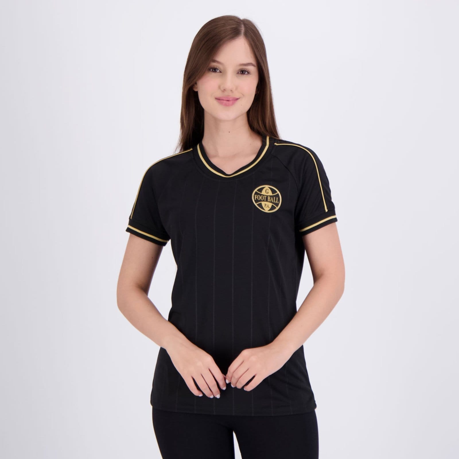 Vista principal Camisa Grêmio Sorro Feminina Preta e Dourada Natural Cotton preto