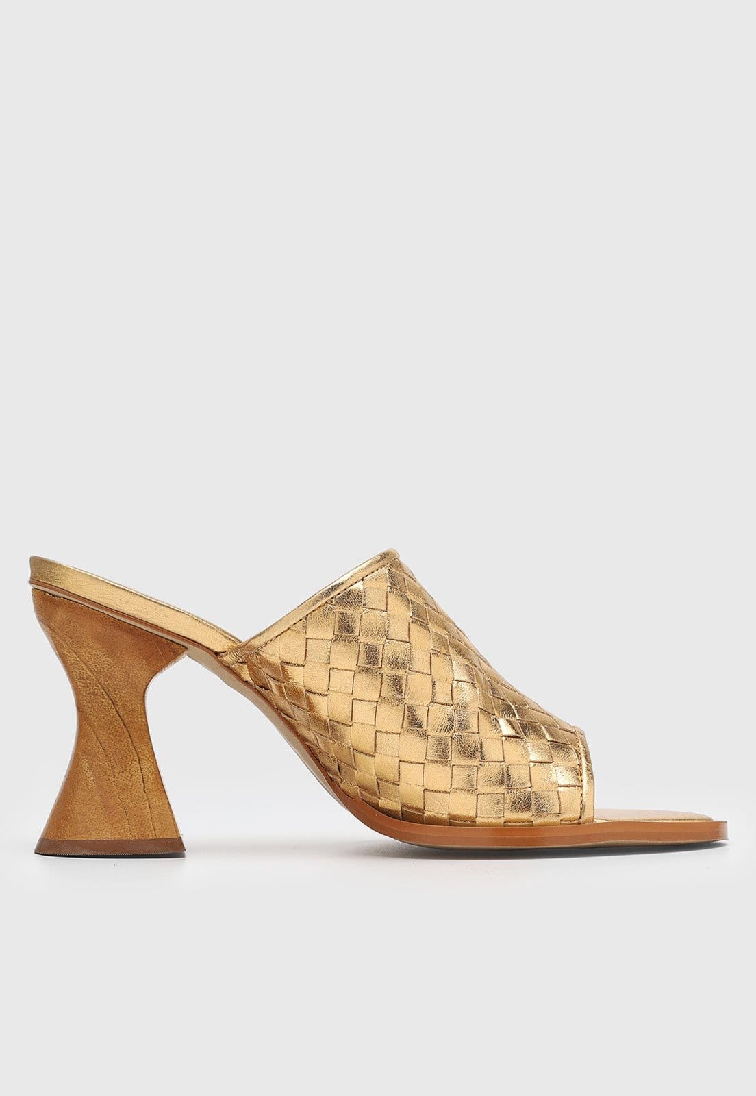 Vista 2 Sandália Feminina Lança Perfume Tramada Salto Médio Dourada Lança Perfume dourado