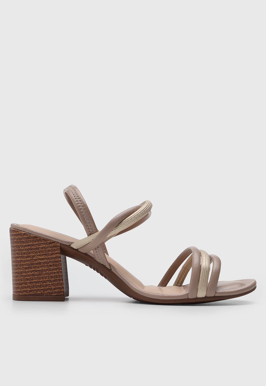 Vista 2 Sandália Feminina Dakota Tiras Finas Salto Bloco Dakota bege