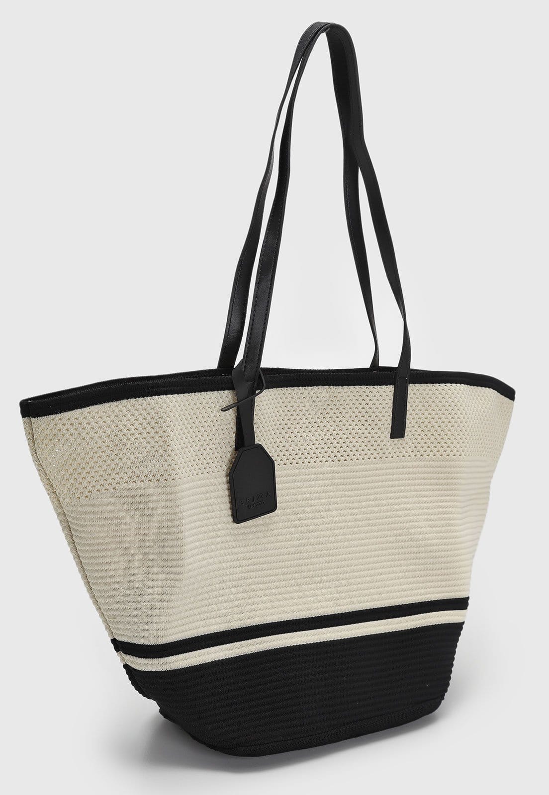 Vista 2 Bolsa Feminina Brizza Arezzo Grande Tramada Preto e Off-White Brizza Arezzo off-white white