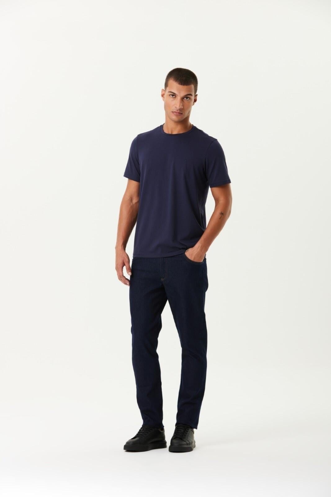 Vista 2 Calça Jeans Slim 5 Bolsos Traymon - Marinho - 58 Traymon azul marinho