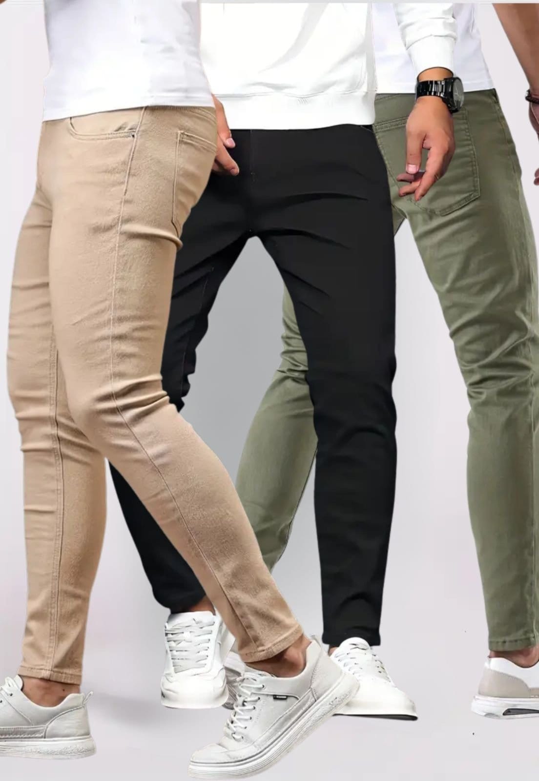 Kit 3 Calça Masculina Tempo Hábil Bege e Preto Sarja Corte Tradicional