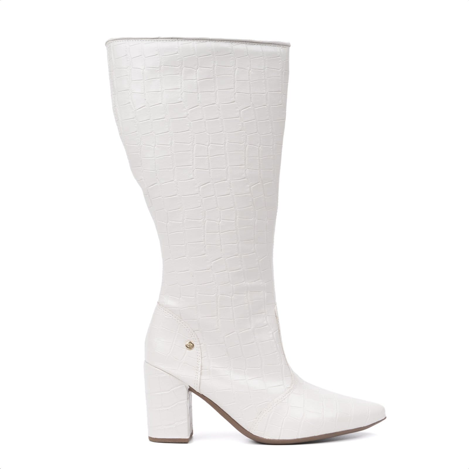 Vista 2 Bota Feminina Domidona Cano Alto Longo Animal Print Salto Alto Grosso Off White Domidona off-white white