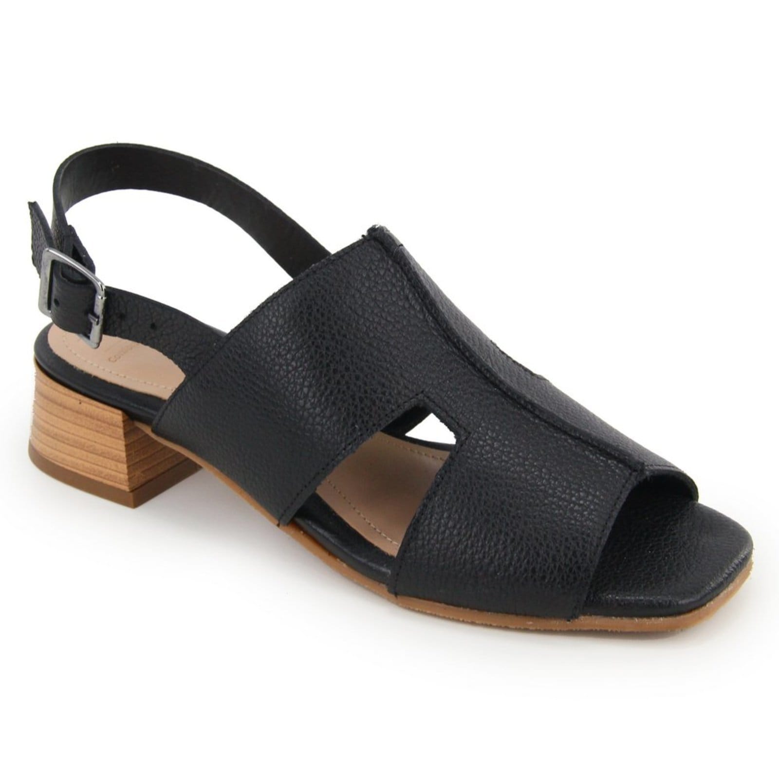 Vista 2 Sandália Feminina Salto Baixo Em Couro Confortável Maria Paula Preta MARIA PAULA preto