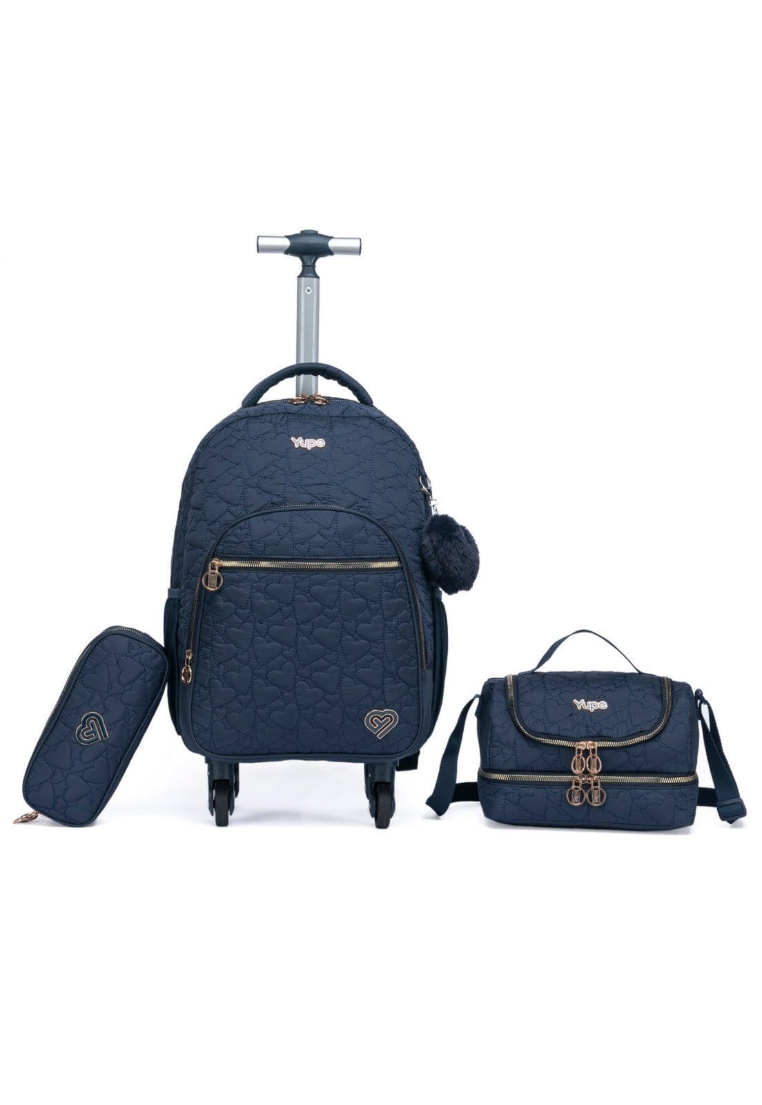 Vista principal Infantil - Kit Mochila Estojo Lancheira Rodinhas Bolsa Juvenil Reforçada YUPE azul