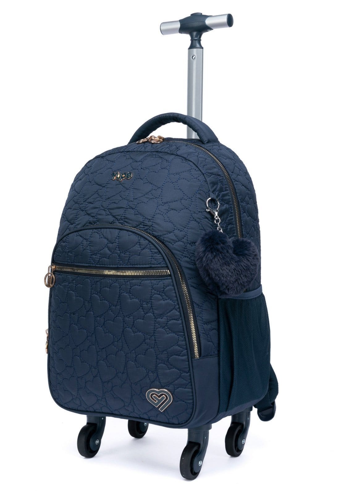 Vista 2 Infantil - Kit Mochila Estojo Lancheira Rodinhas Bolsa Juvenil Reforçada YUPE azul