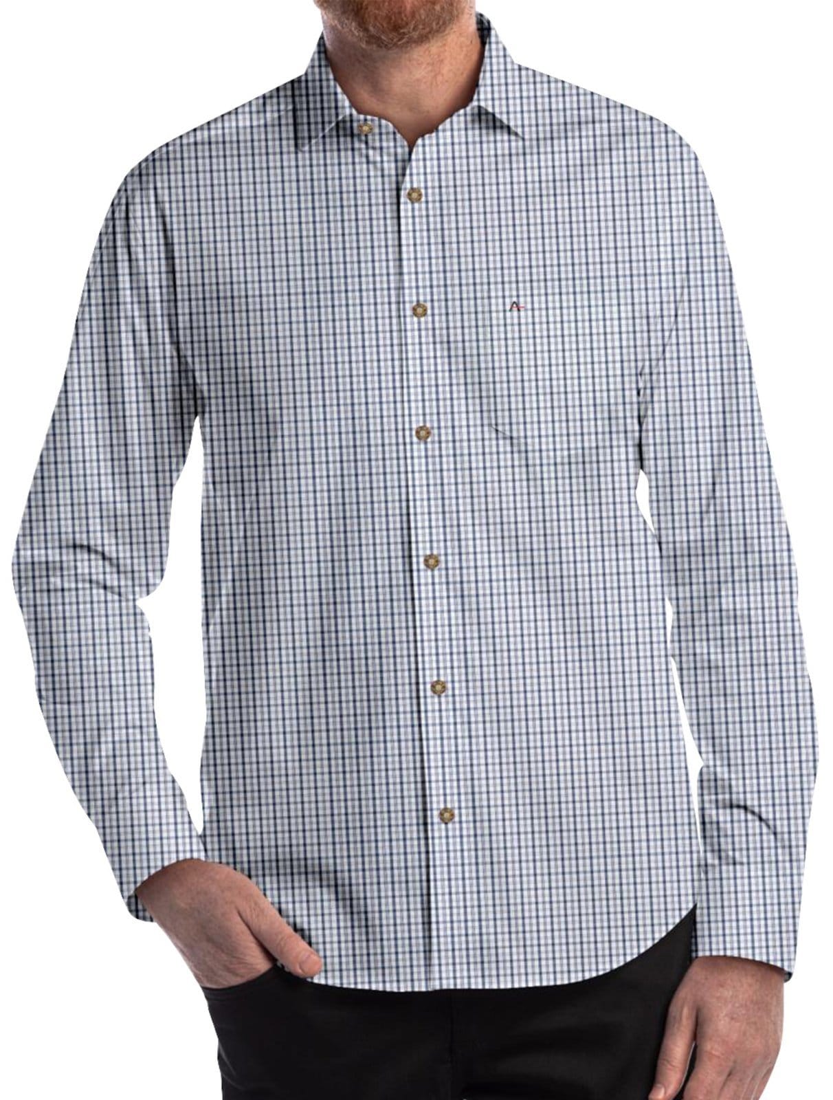 Camisa Aramis Masculina Regular Pocket Tricoline Xadrez Branca