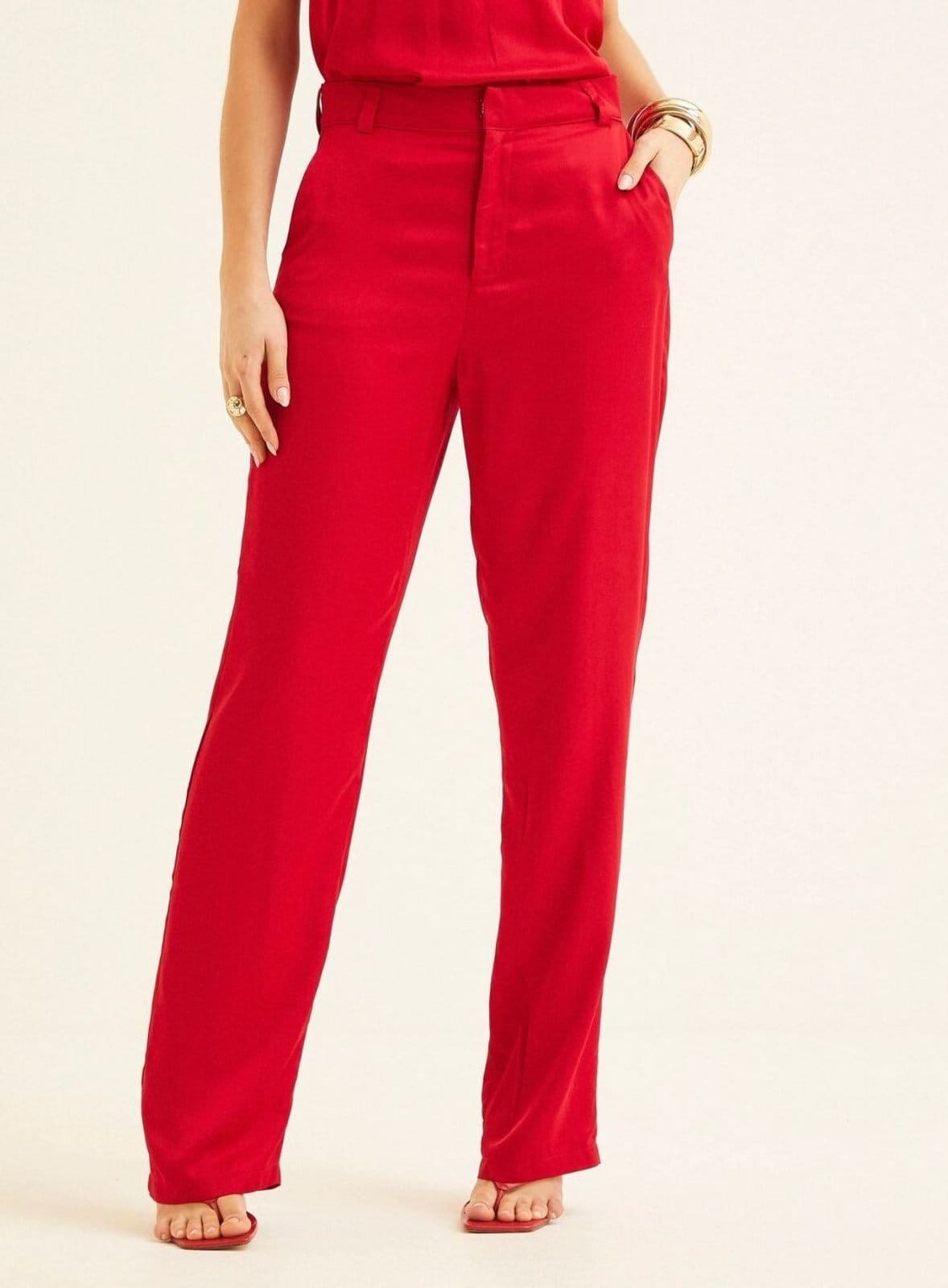 Vista principal Calca Tecido Feminino Triton Philly Triton vermelho