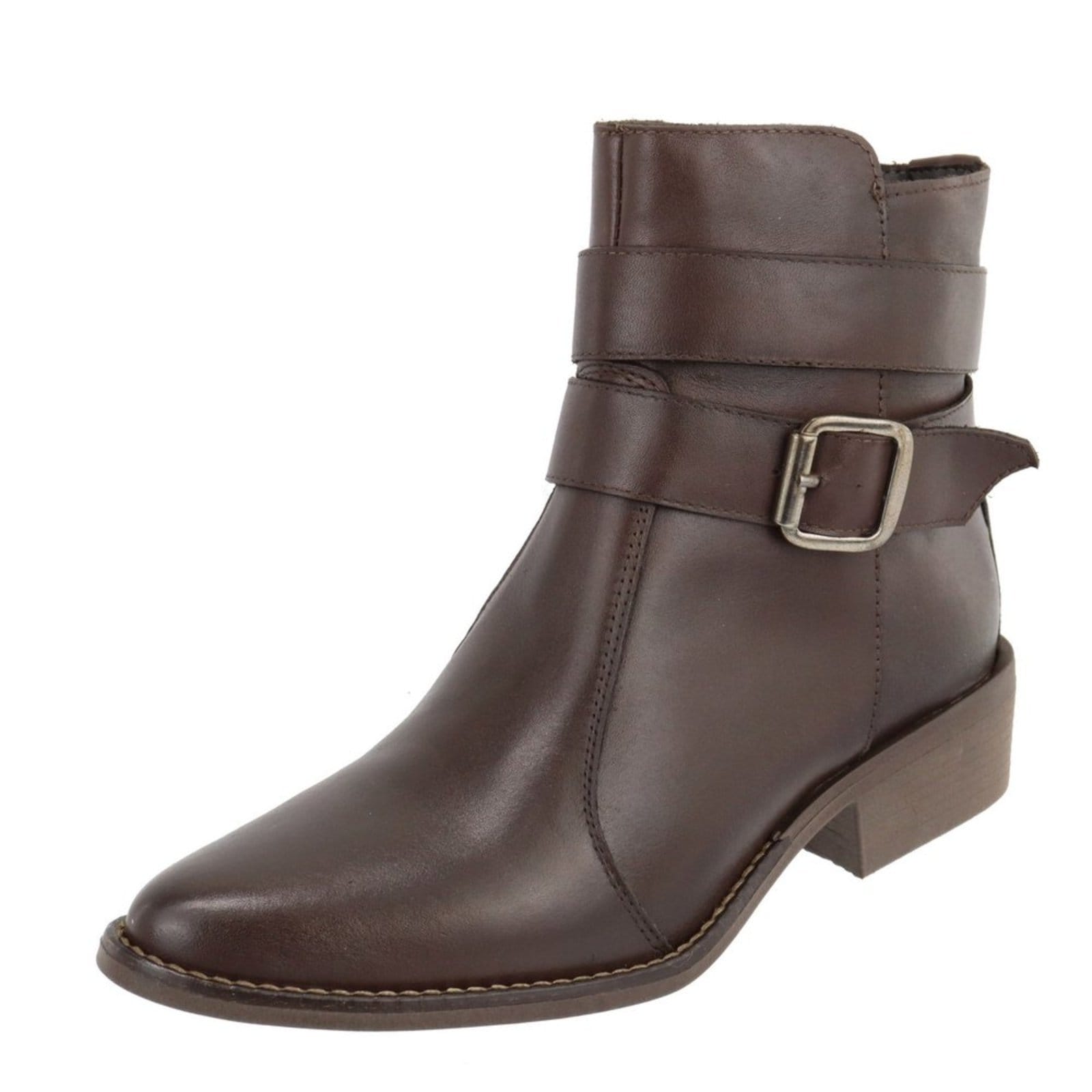 Vista principal Bota em Couro Feminina Cano Baixo Bico Fino Chocolate TELLINI STORE marrom