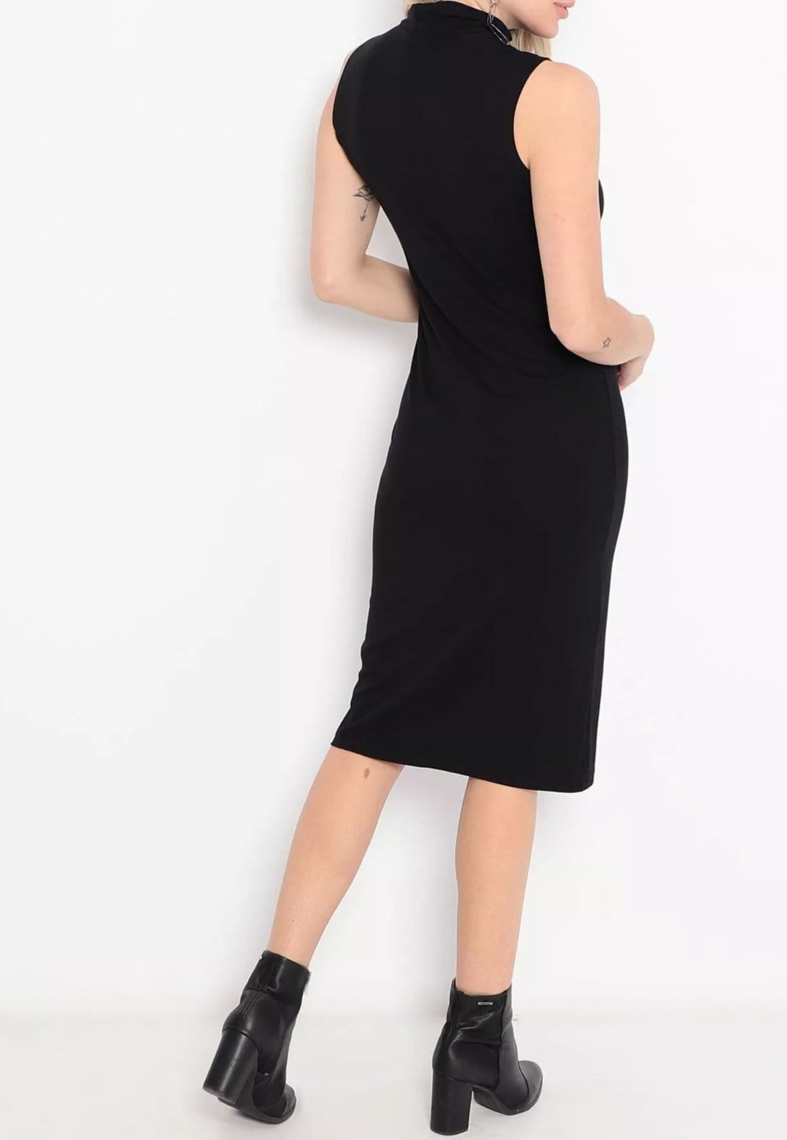 Vista 2 Vestido Maria Paes Midi Gola Alta Maria Paes preto