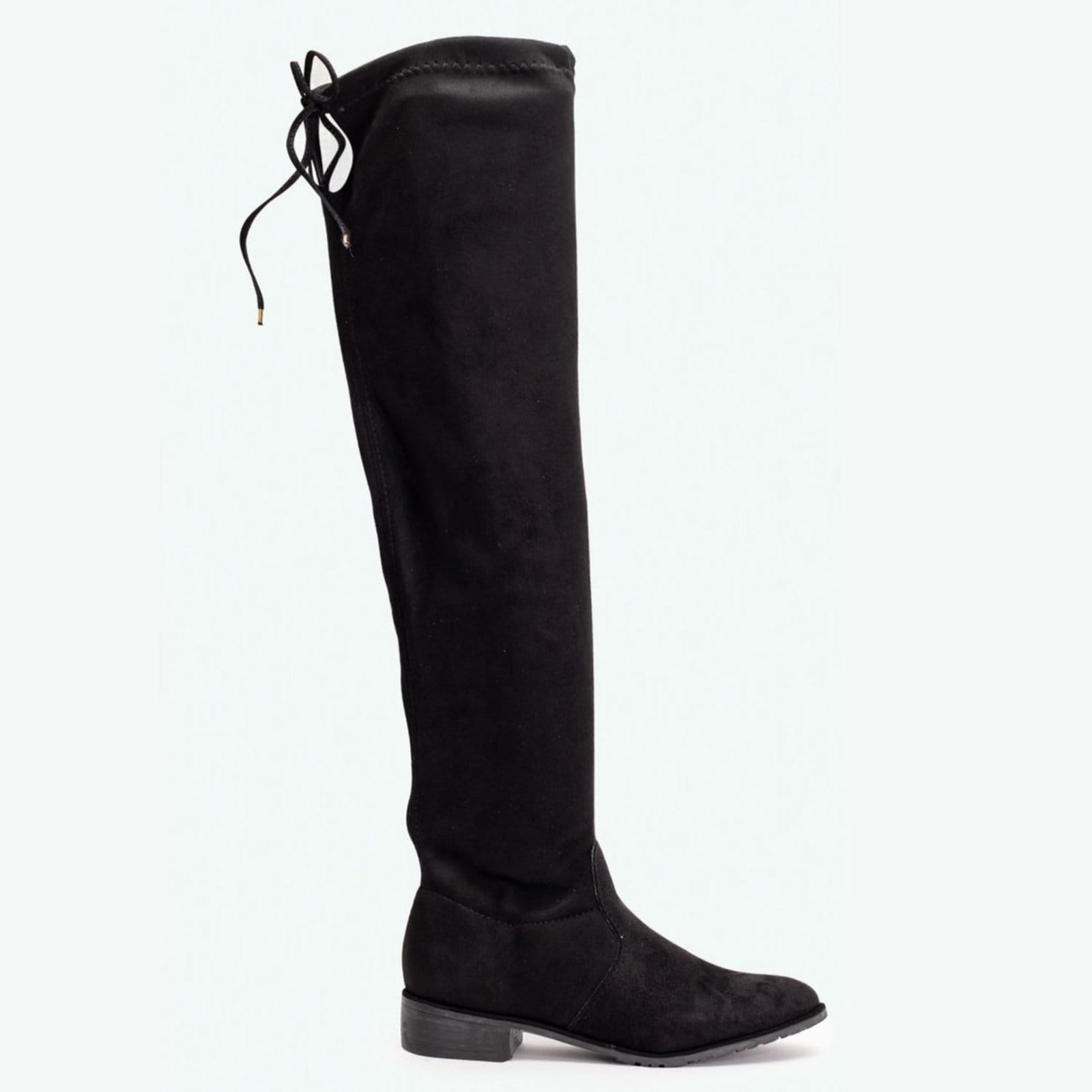 Vista principal Bota Over The Knee Cano Alto Ponta Fina com Zíper Camurça Suzana Santos preto