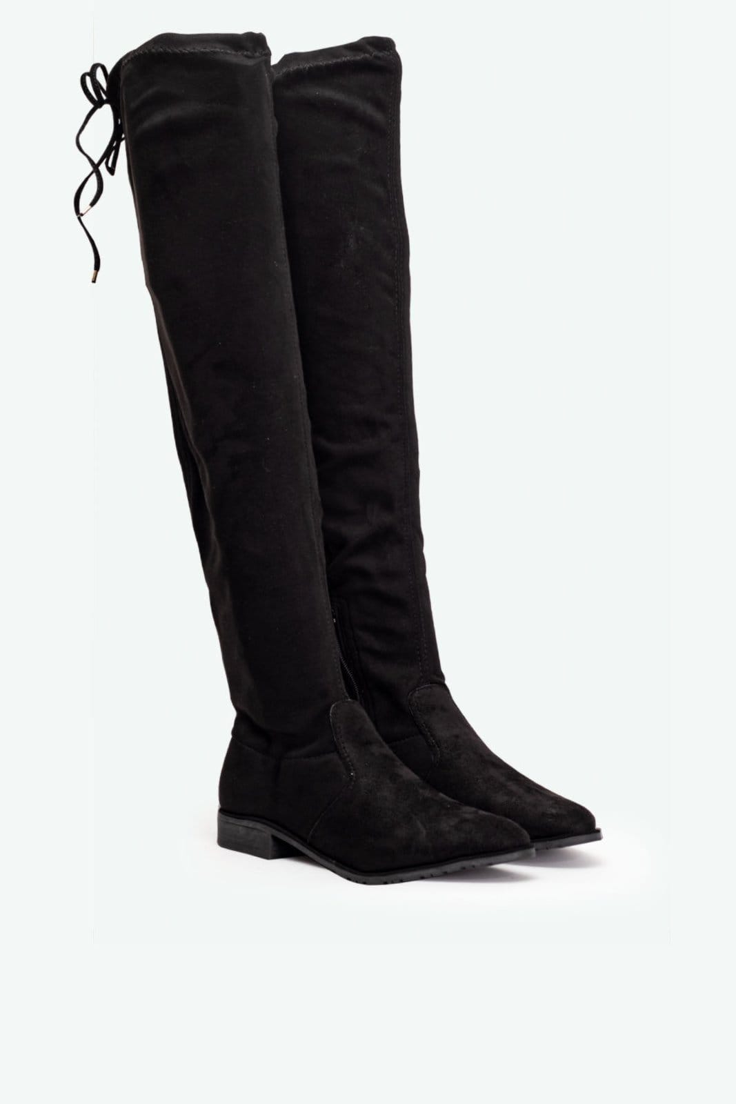 Vista 2 Bota Over The Knee Cano Alto Ponta Fina com Zíper Camurça Suzana Santos preto