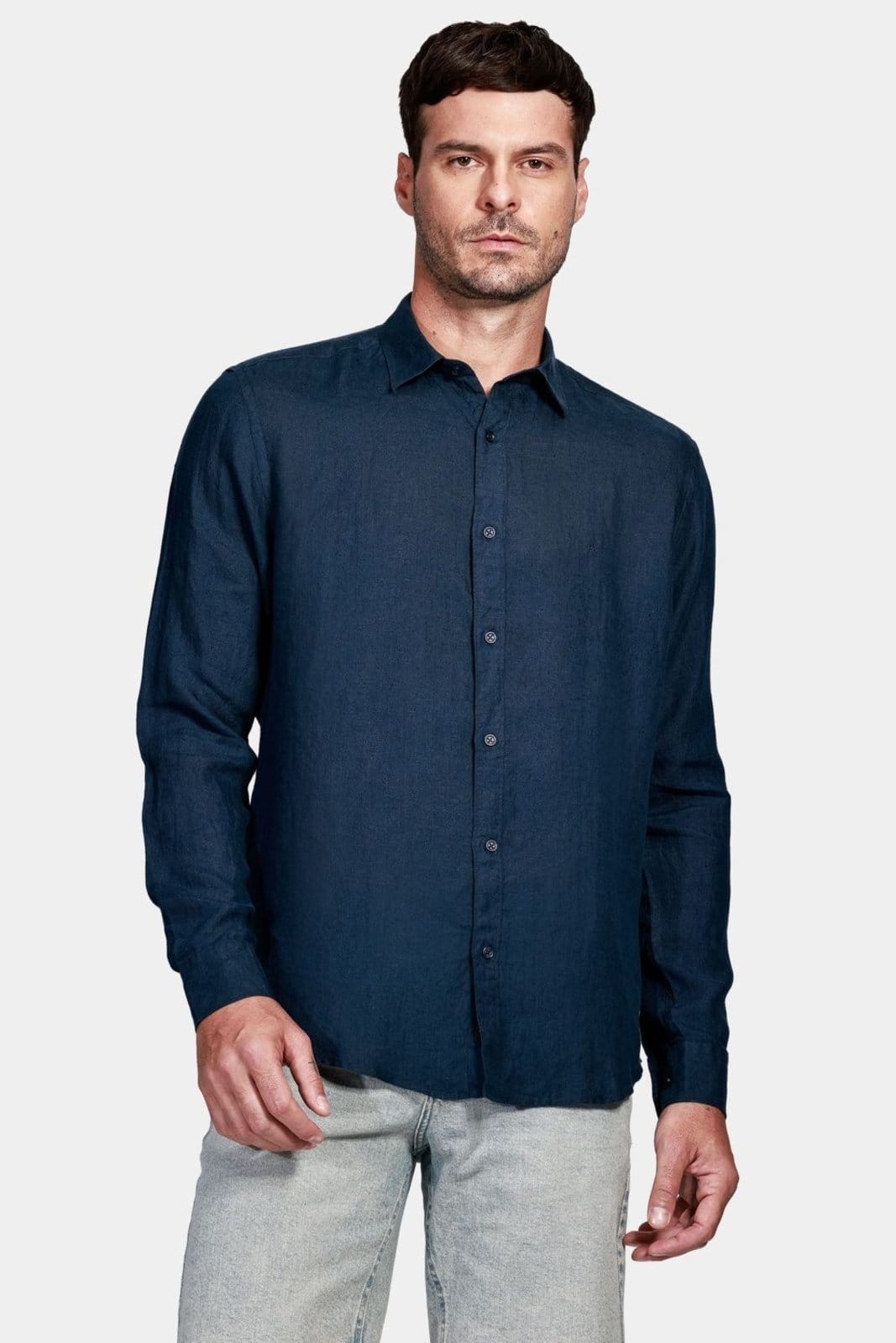 Vista principal Camisa Aramis Aramis Manga Longa Slim Linho Irlandês Marinho Aramis incolor