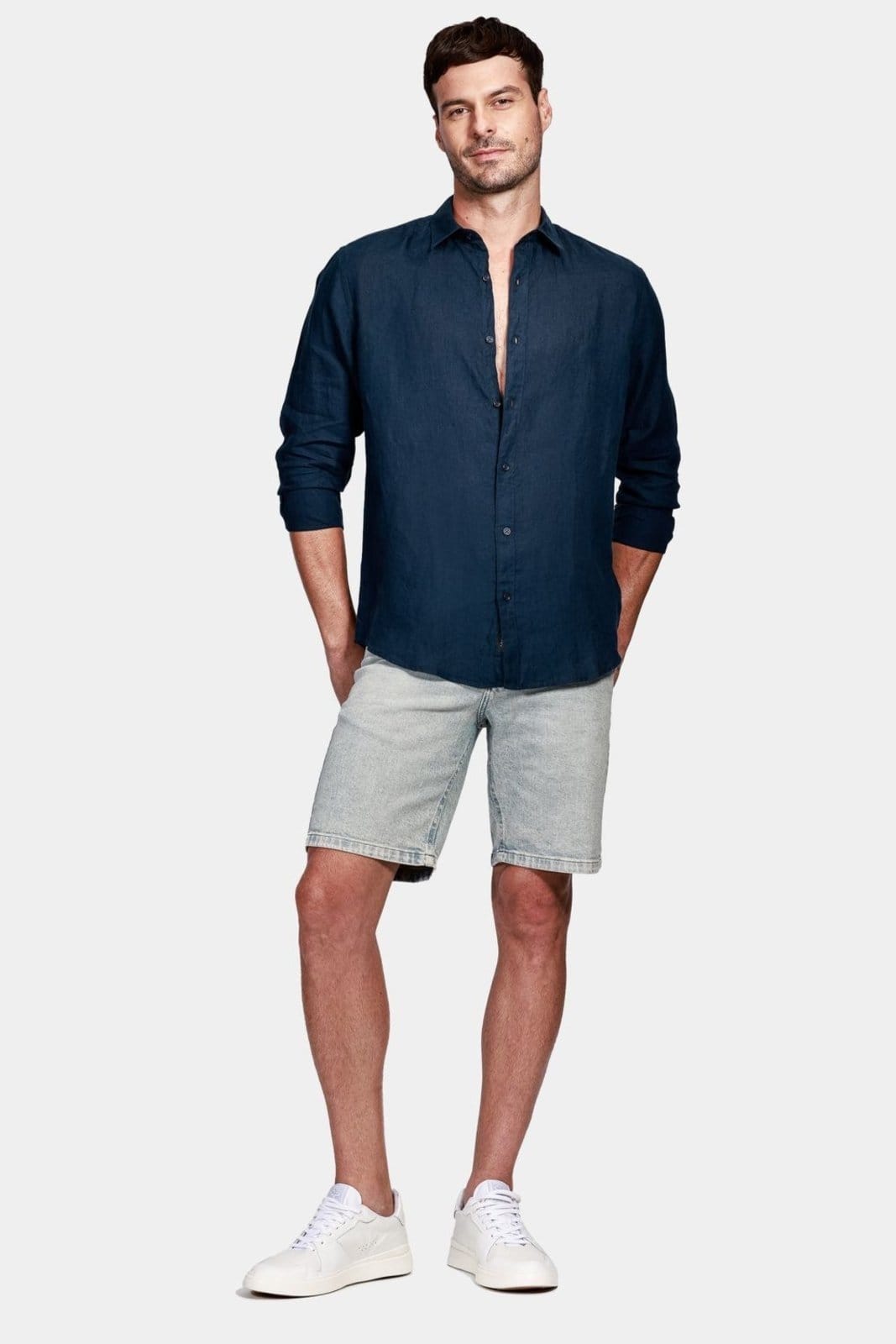 Vista 2 Camisa Aramis Aramis Manga Longa Slim Linho Irlandês Marinho Aramis incolor