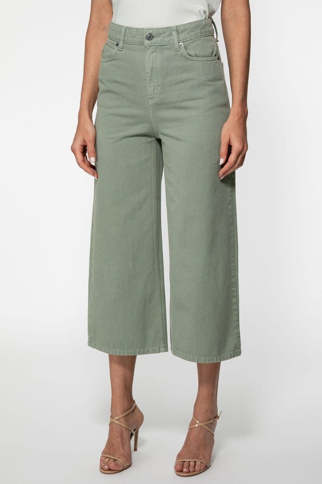 Calça Sarja Guess Wide Leg Cropped Musgo