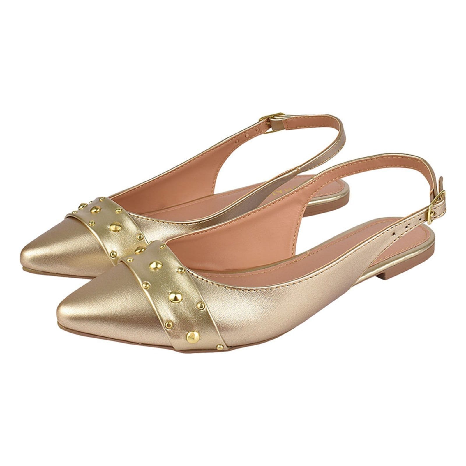 Vista principal Sapatilha Feminina Bico Fino Mule Slingback CM Calçados Hotfix Ouro Light Monte Shoes dourado