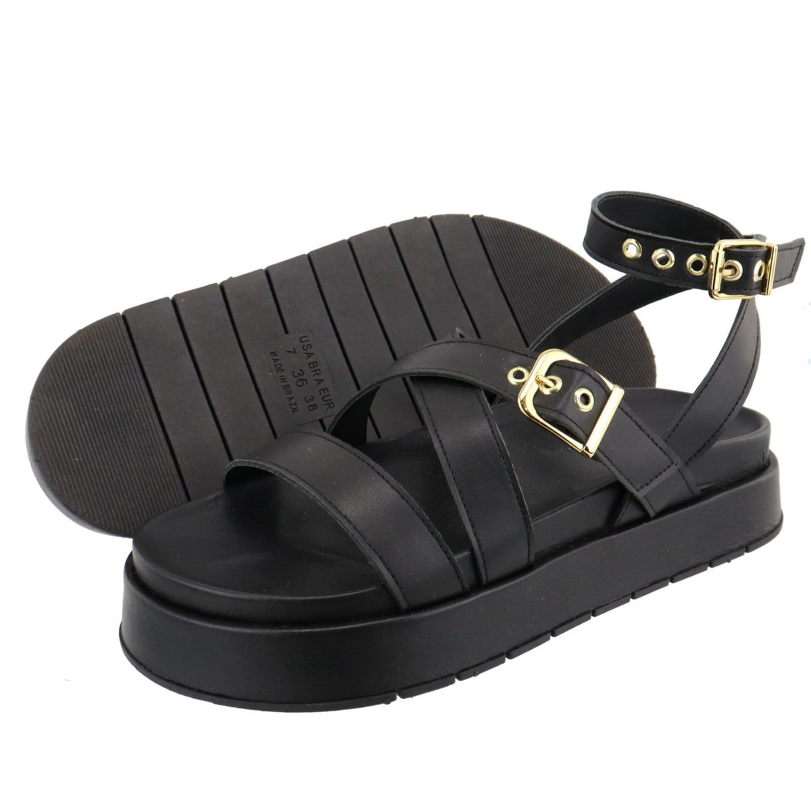 Vista 2 Sandalia Papete Flatform Feminina Tiras Preta Sola Alta TELLINI STORE preto