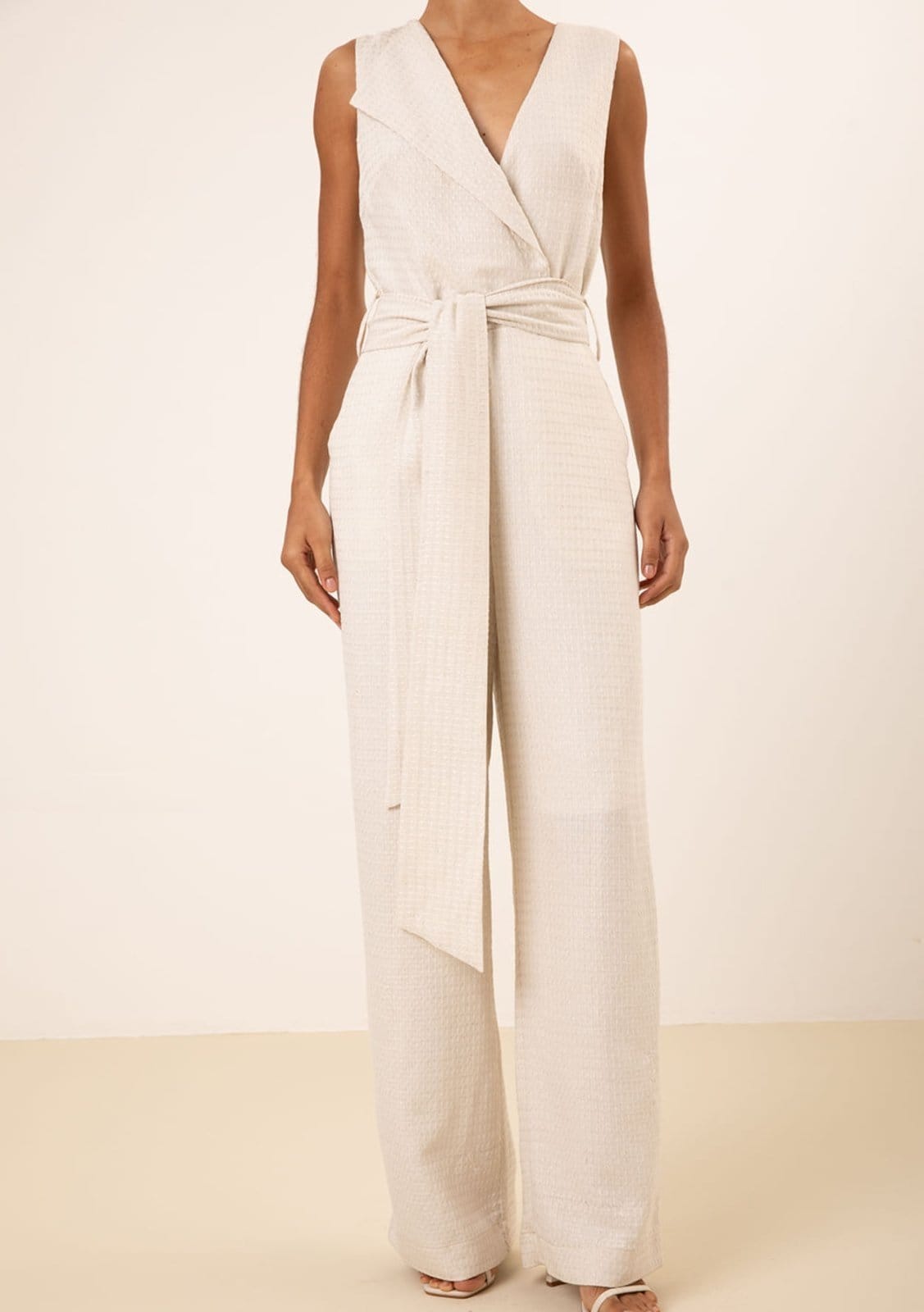 Vista 2 Macacão Maria Valentina Ajustado Decote V Sem Manga Longo Off-white Maria Valentina off-white white