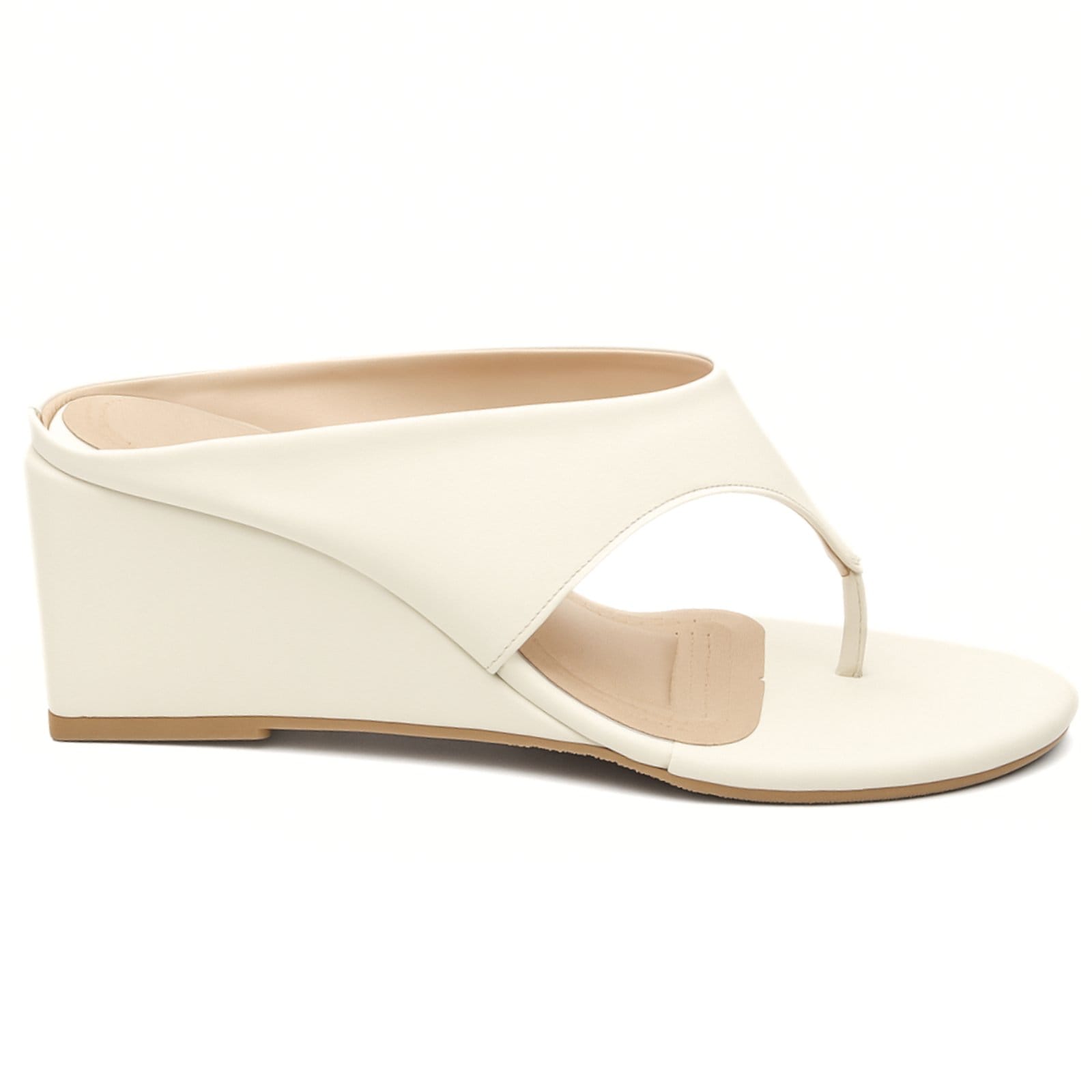 Vista 2 Tamanco de Dedo Feminino Asa Delta Sandália Salto Médio Anabela Off White 350 Flor da Pele branco white