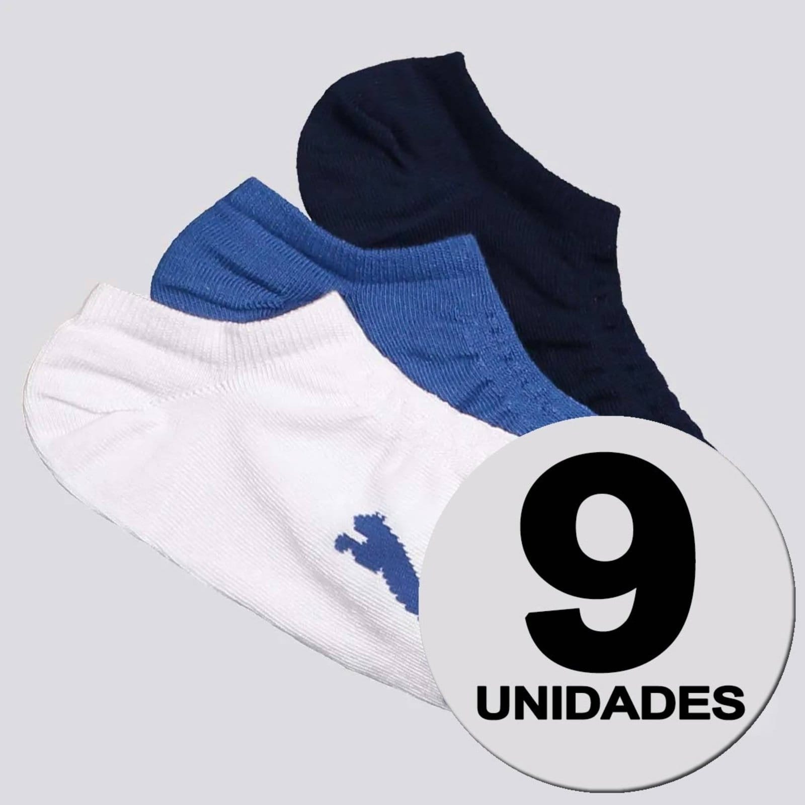 Vista principal Kit Meia Puma Sapatilha 9 pares Branco Marinho e Azul Puma azul marinho