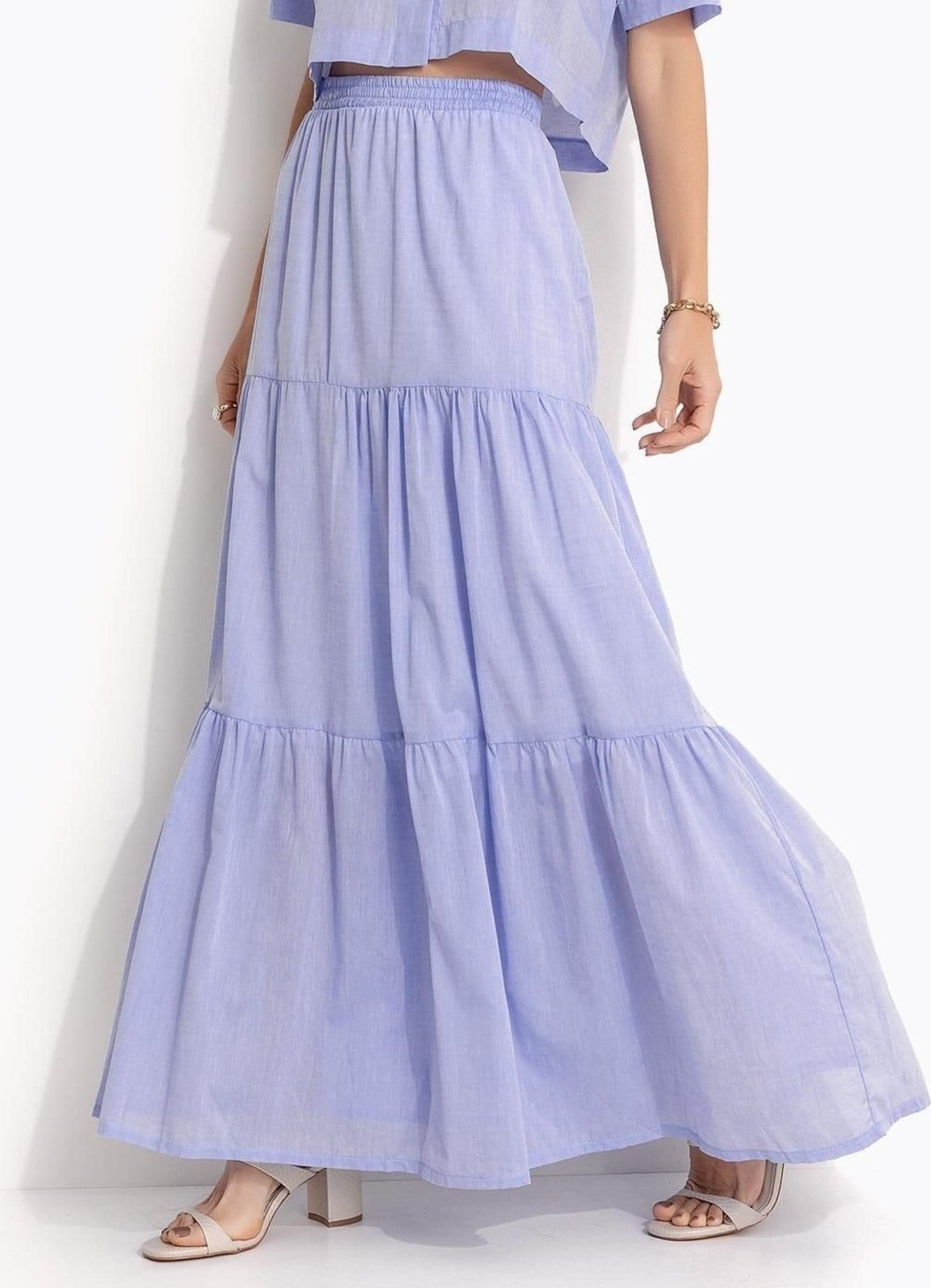 Vista principal Saia Camadas Em Tricoline Claro Quintess azul