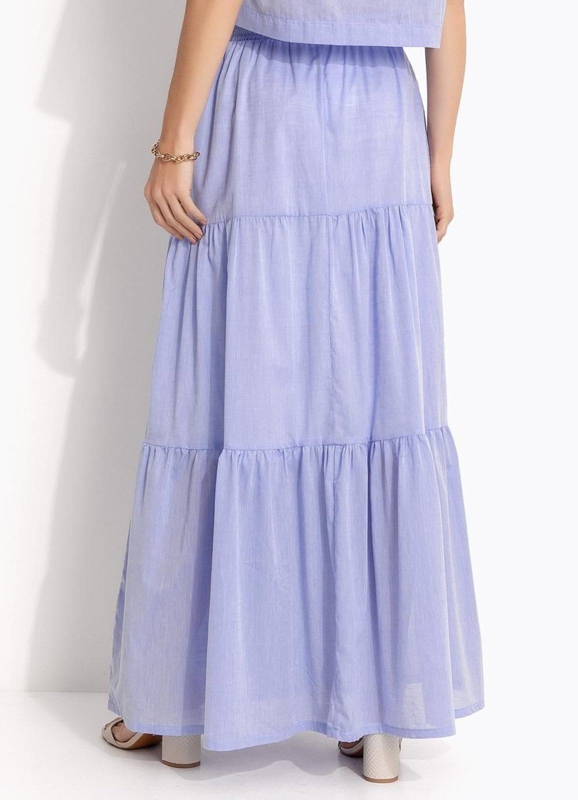 Vista 2 Saia Camadas Em Tricoline Claro Quintess azul