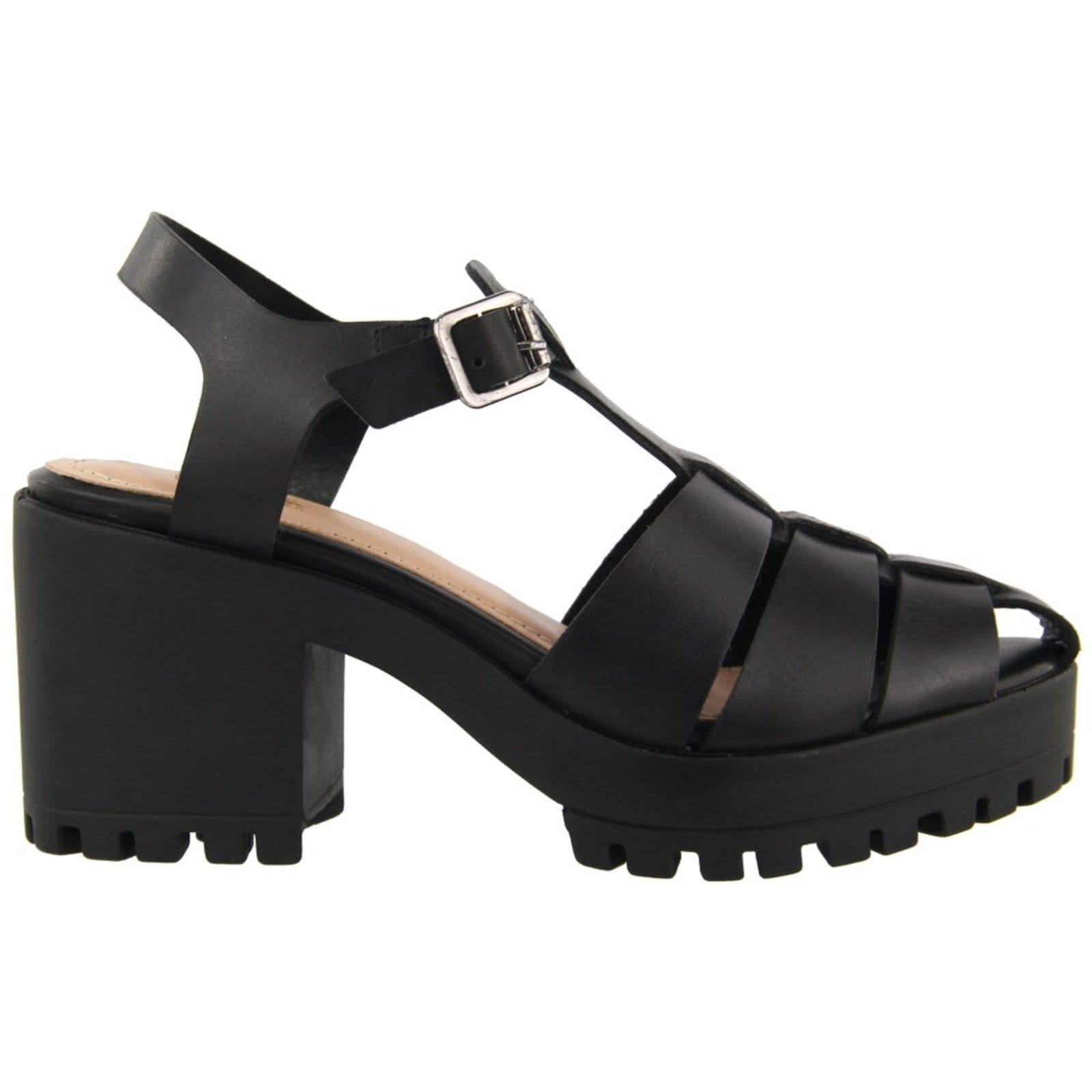 Vista 2 Sandália Feminina Tratorada em Couro Salto Bloco Tiras Maria Paula Preta MARIA PAULA preto