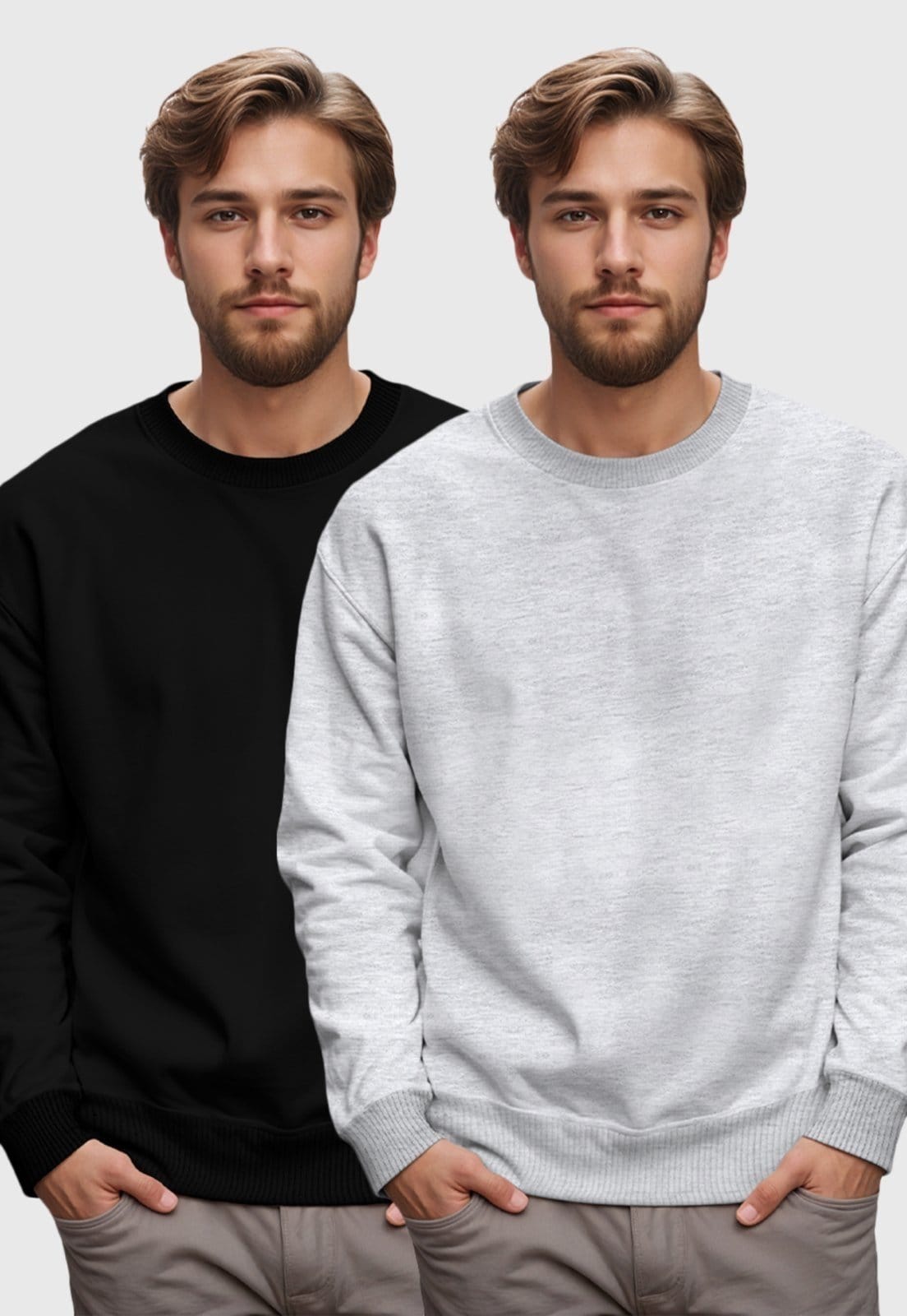 Vista 2 Kit 2 Moletons Masculinos Gola Redonda Benellys Claro Benellys cinza/preto