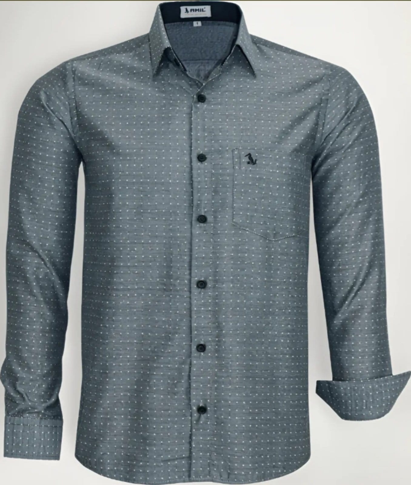 Camisa Social Amil Comfort Misto Maket Macia Fácil de Passar C/Bolso Manga Longa Chumbo