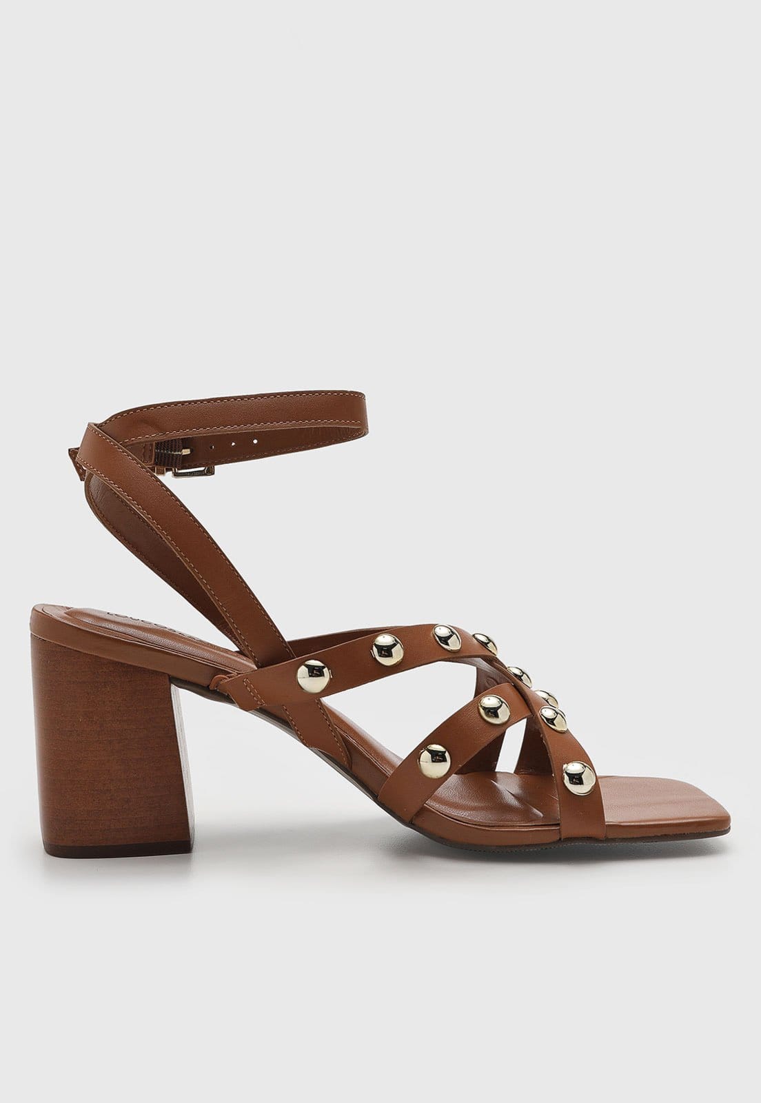 Vista 2 Sandália Feminina Loucos e Santos Tiras Tachas Loucos e Santos marrom