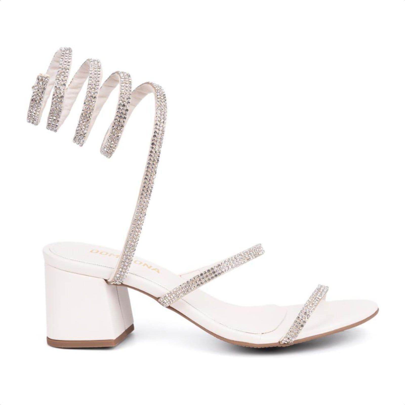 Sandália Feminina Salto Grosso Bloco Espiral Com Strass Moda